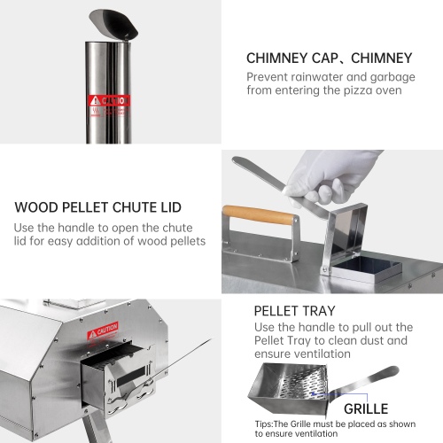 Stainless Steel Pizza Oven Outdoor 12" Automatic Rotatable Pizza Ovens,Portable Wood Fired Pizza Oven Pizza Maker with Timer, Built-in Thermometer,Pizza Cutter & Carry Bag、、eastwooduniform