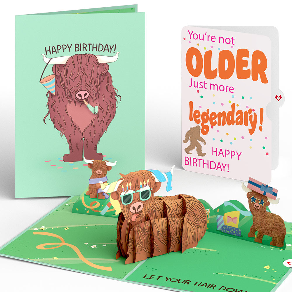 Highland Cow Birthday Pop-Up Card and Not Older Just More Legendary Sentiment Set、mySite、solidvoid