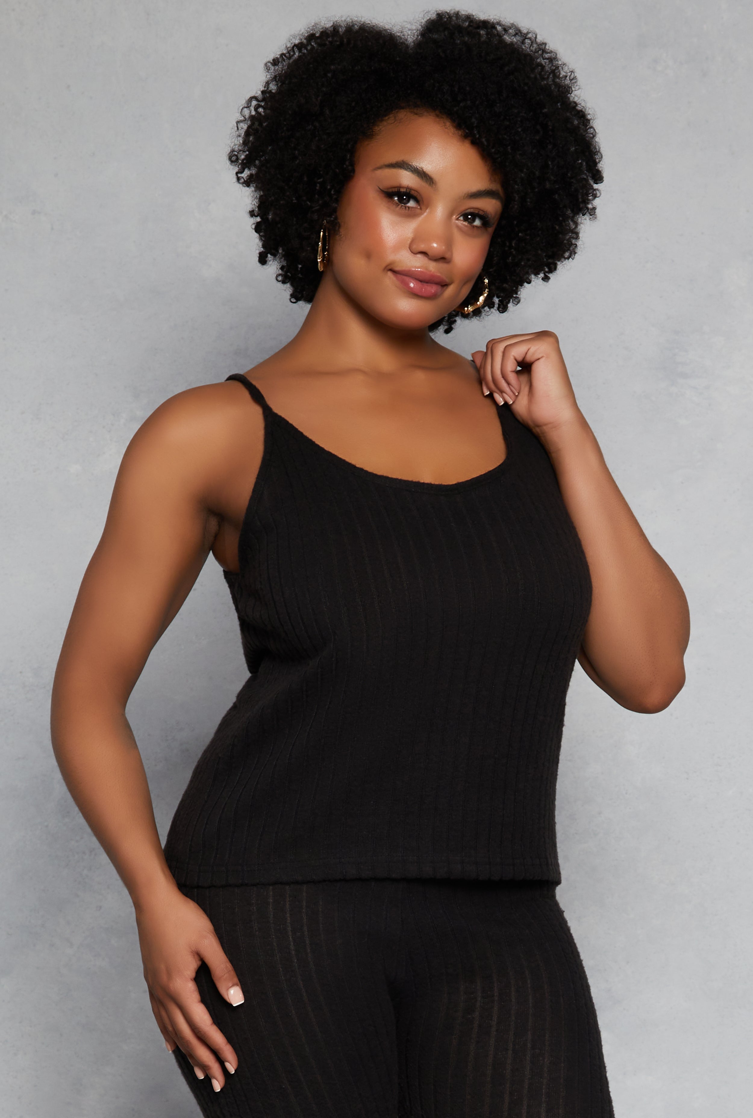 Plus Size Brushed Ribbed Knit Cami、mySite、camillekostekn