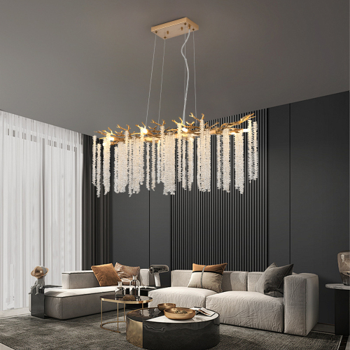 24-inch Modern Golden Pendant Light with Cascading Crystal Strands, Ideal for Living Room, Dining Room and Foyer, High-End Decorative Lighting Fixture (Bulb Not Included)、、eastwooduniform