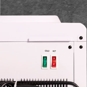 Hot (red) and cold (green) switches located on the back of water dispenser to conserve energy.