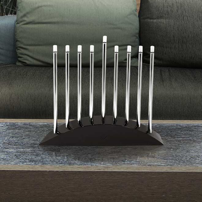 Large LED Electric Menorah - New Classic Black & Silver Arch Style、mySite、topwebapps