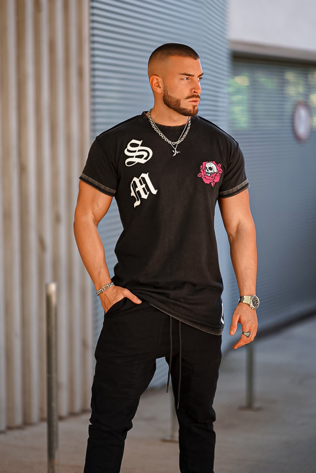 Saint Morta Skull Flower Lafayette T-Shirt Vintage Black、mySite、zt4zffjzw