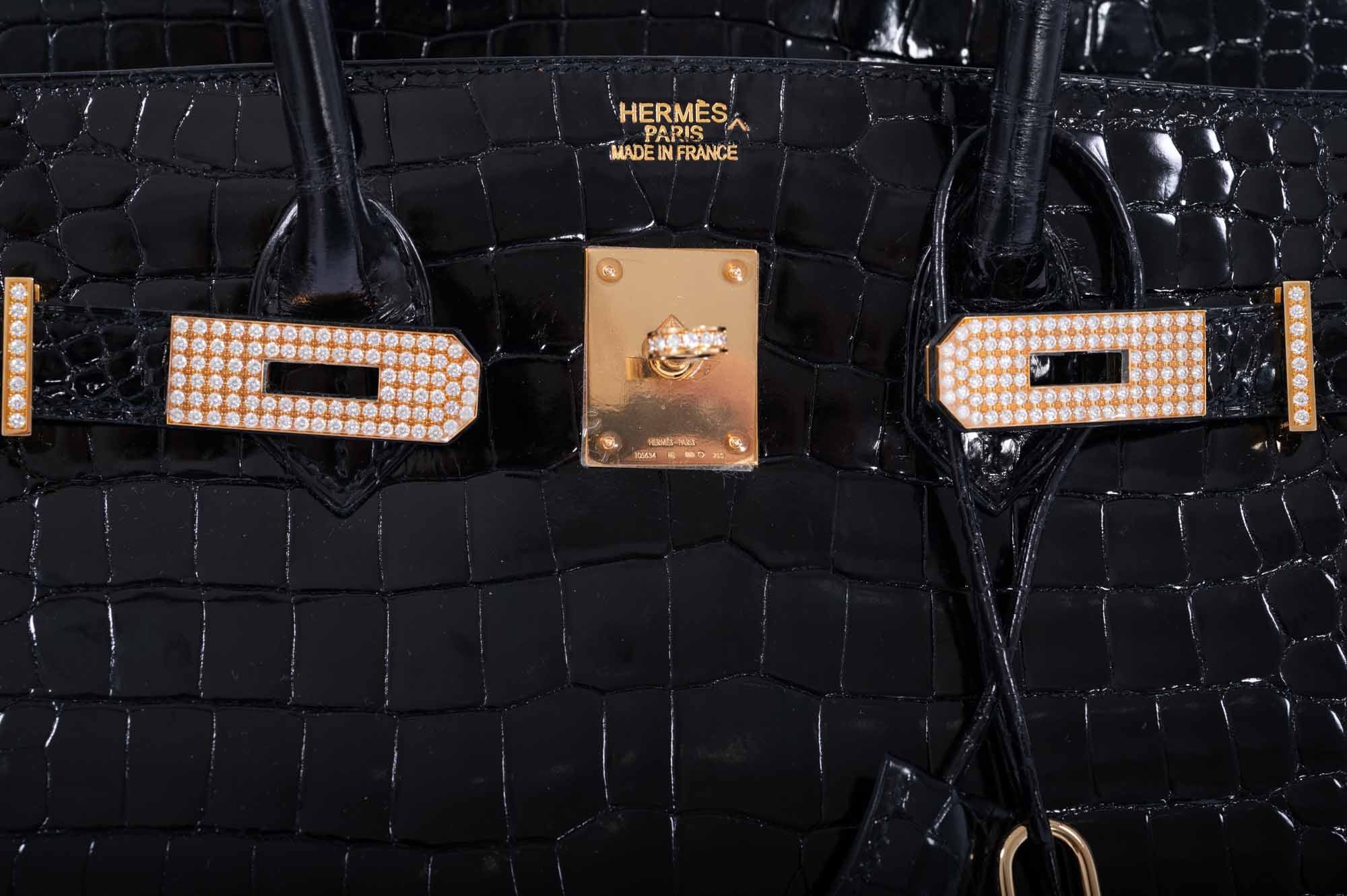 Hermès Birkin 35 Black Shiny Porosus Crocodile 18K Yellow Gold and Diamond Hardware、mySite、garminoutage.com