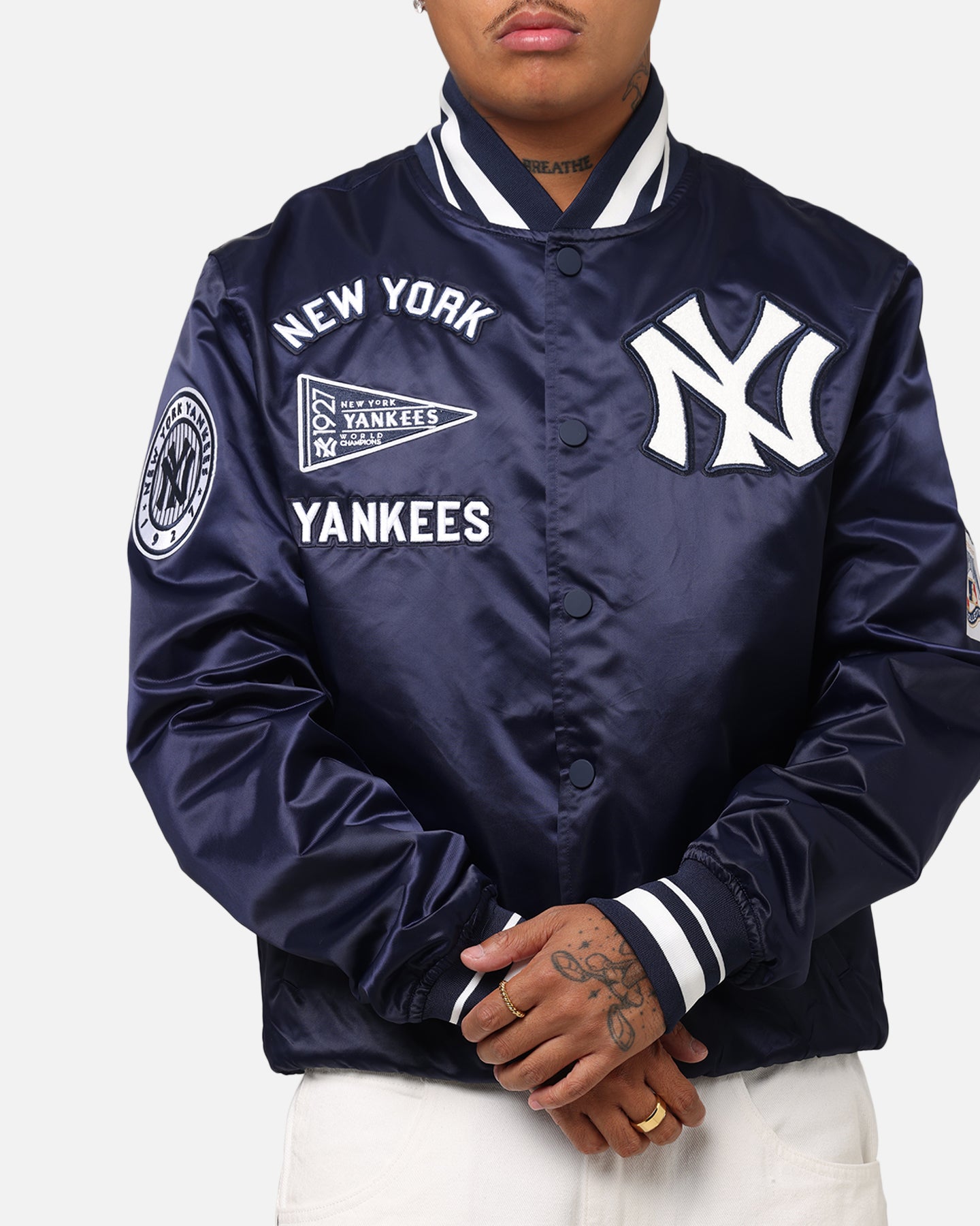 Pro Standard New York Yankees Classic Satin Jacket Midnight Navy、mySite、zt4zffjzw