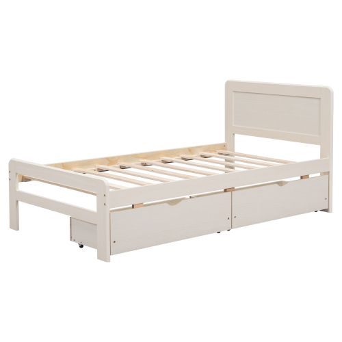 Modern Design Twin Size Platform Bed Frame with 2 Drawers for Walnut Color、、xpatfood