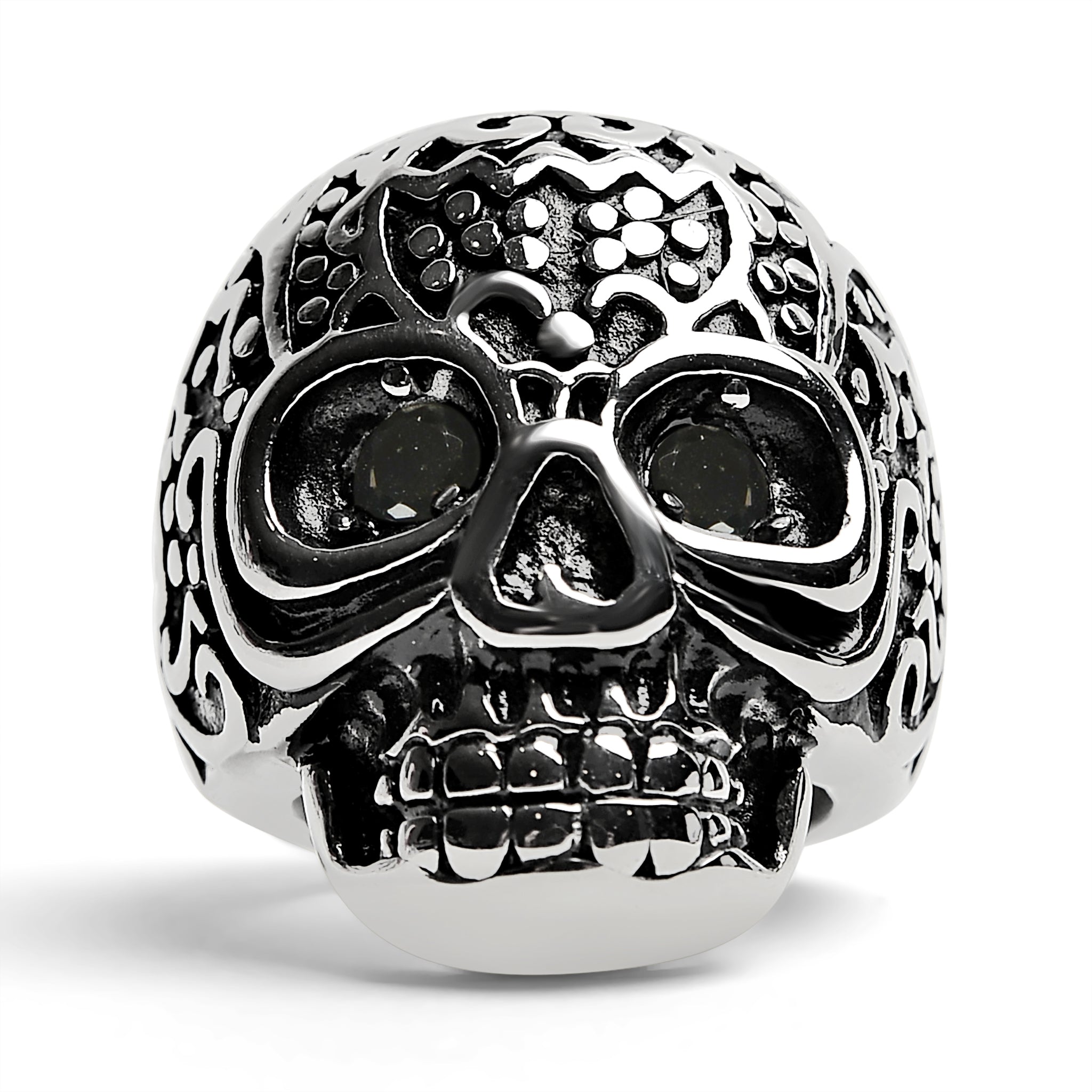 Large Detailed Skull Black CZ Eyed Stainless Steel Ring / SCR4002、mySite、dreamappss