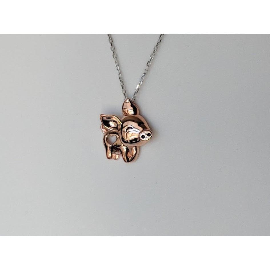 Pig Necklace with Cut Out Heart Rose, Yellow or White Gold Plated Sterling Silver、mySite、g9winljtr