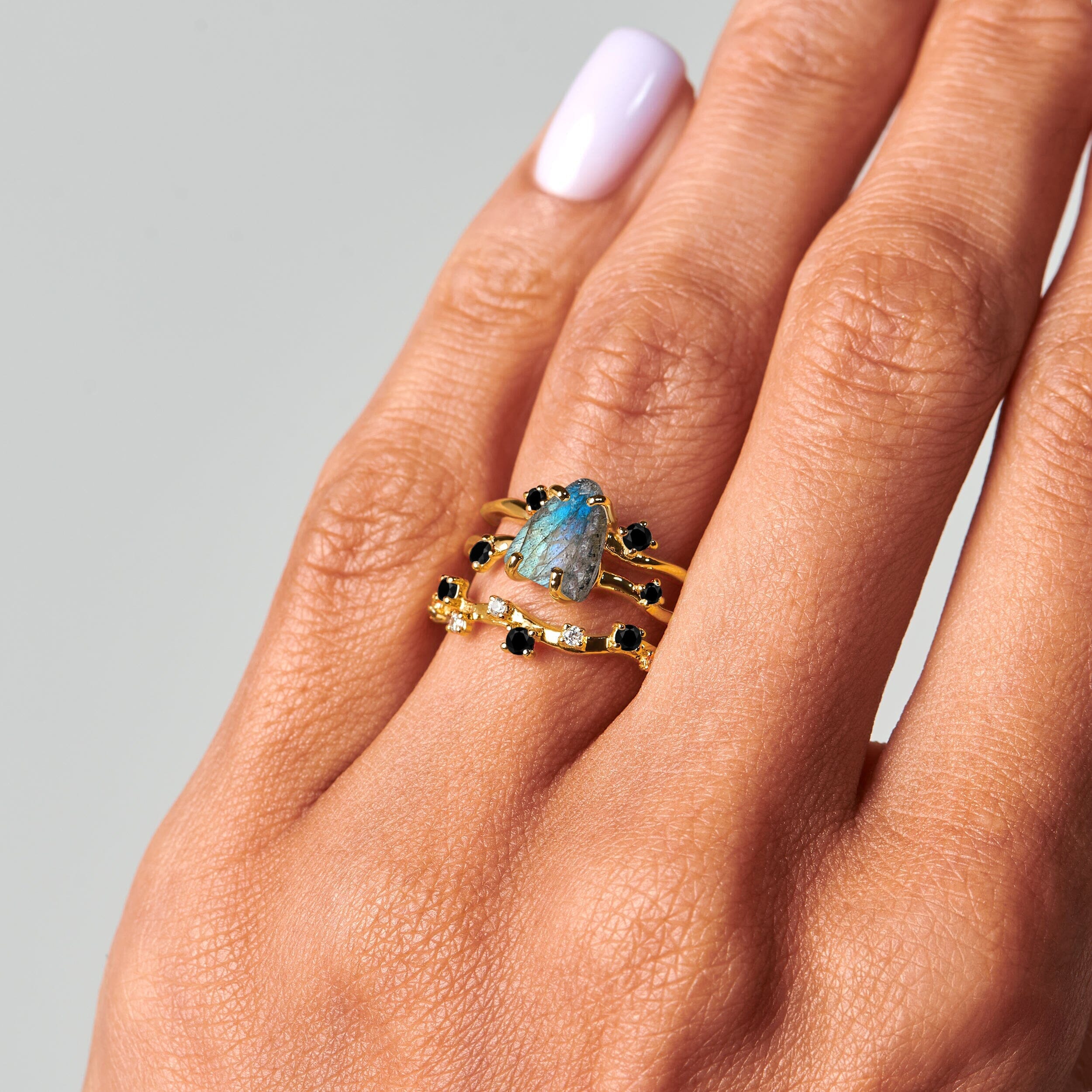 Labradorite Flow Ring & Black Onyx Stardust Band、mySite、hinf8tx79