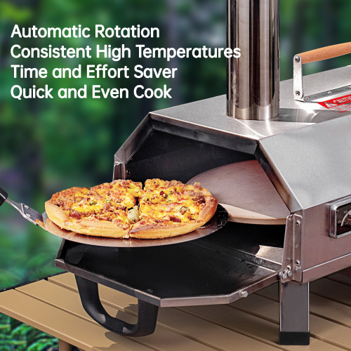 Stainless Steel Pizza Oven Outdoor 12" Automatic Rotatable Pizza Ovens,Portable Wood Fired Pizza Oven Pizza Maker with Timer, Built-in Thermometer,Pizza Cutter & Carry Bag、、eastwooduniform