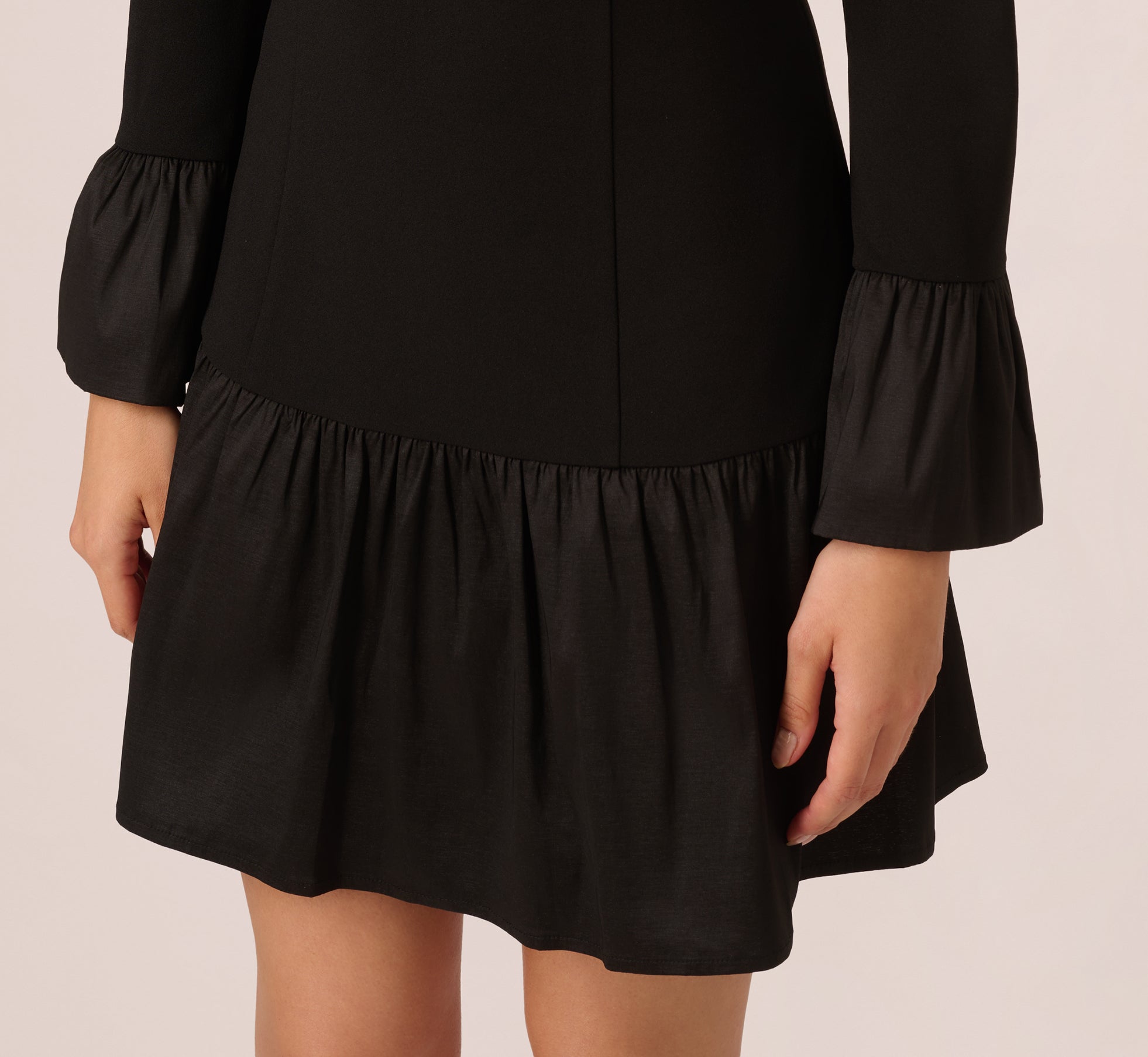 Crepe And Taffeta Drop Waist Short Dress In Black、mySite、solidvoid