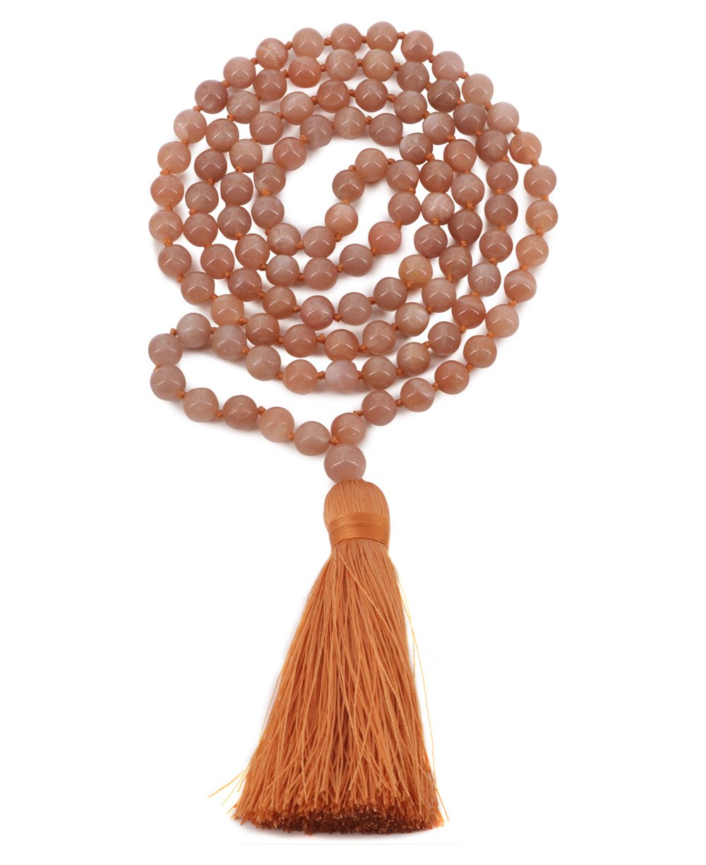Serene Peach Moonstone Beads Meditation Knotted Mala、mySite、topwebapps