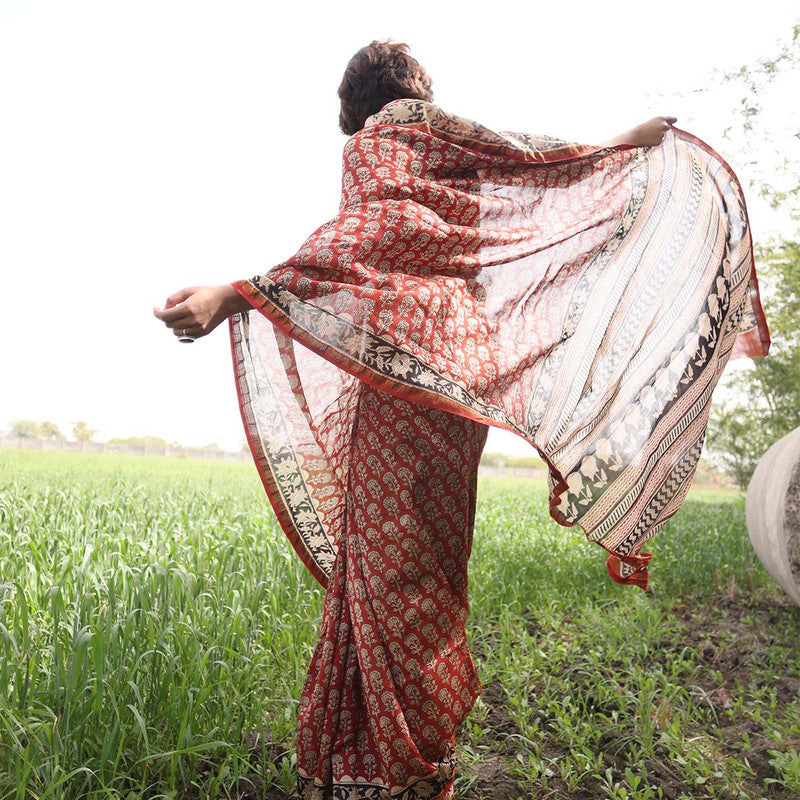 Chanderi Saree | Bagru Printed | Red、mySite、camillekostekn