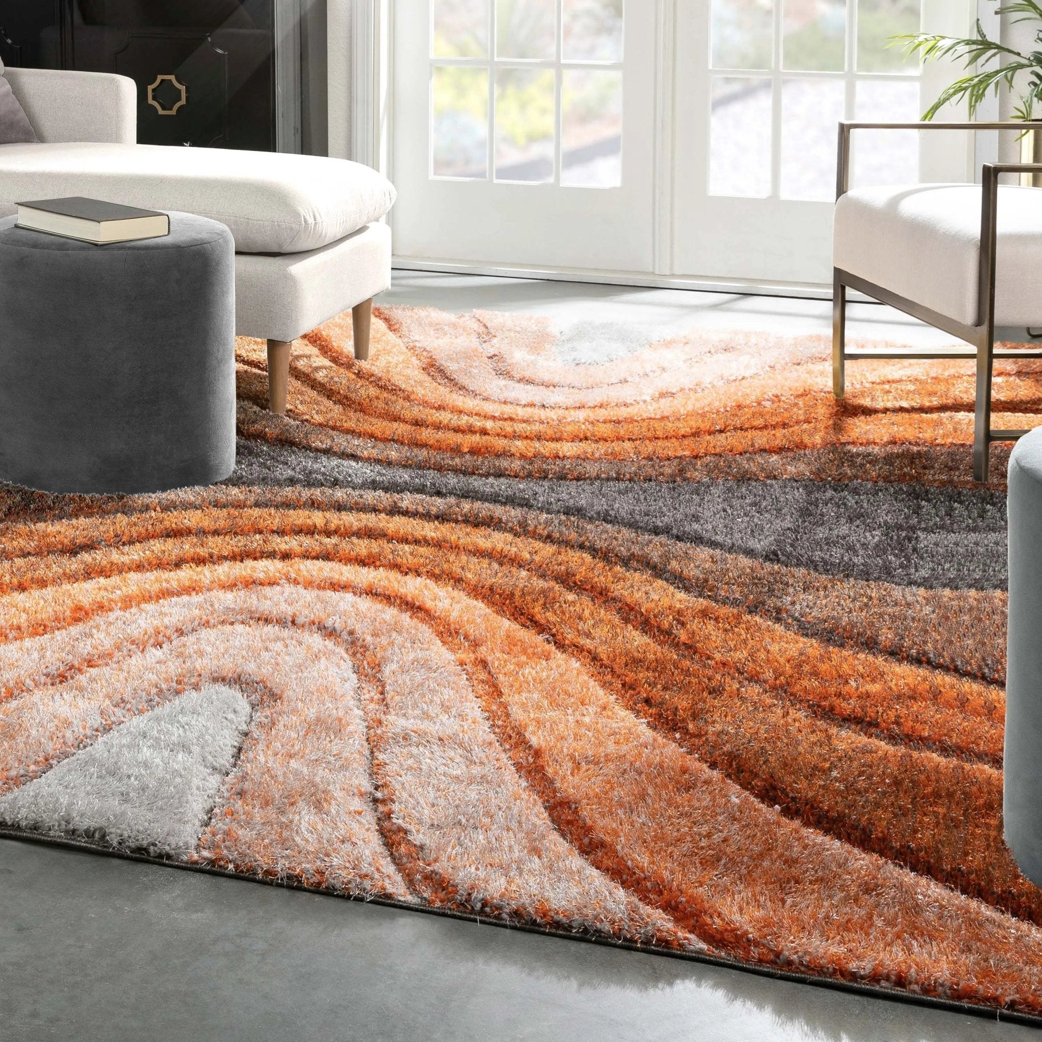 Luz Modern Geometric Grey Orange 3D Textured Thick & Soft Shag Rug、mySite、gigharbornorthrealestate
