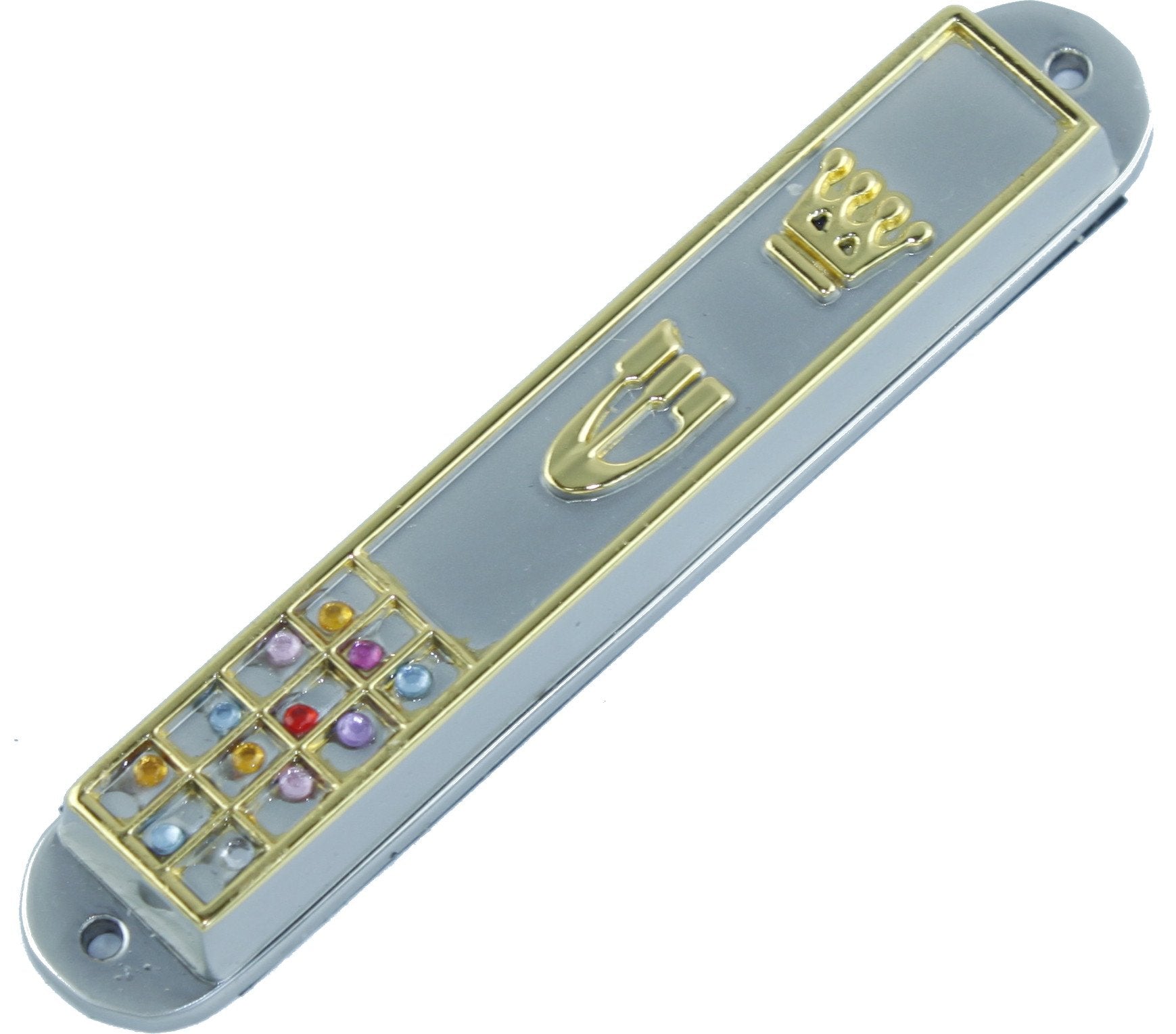 Crown Silver and Gold plated Mezuzah hoshen stones. 3.5 Inches and comes with The priestly breastplate、mySite、topwebapps