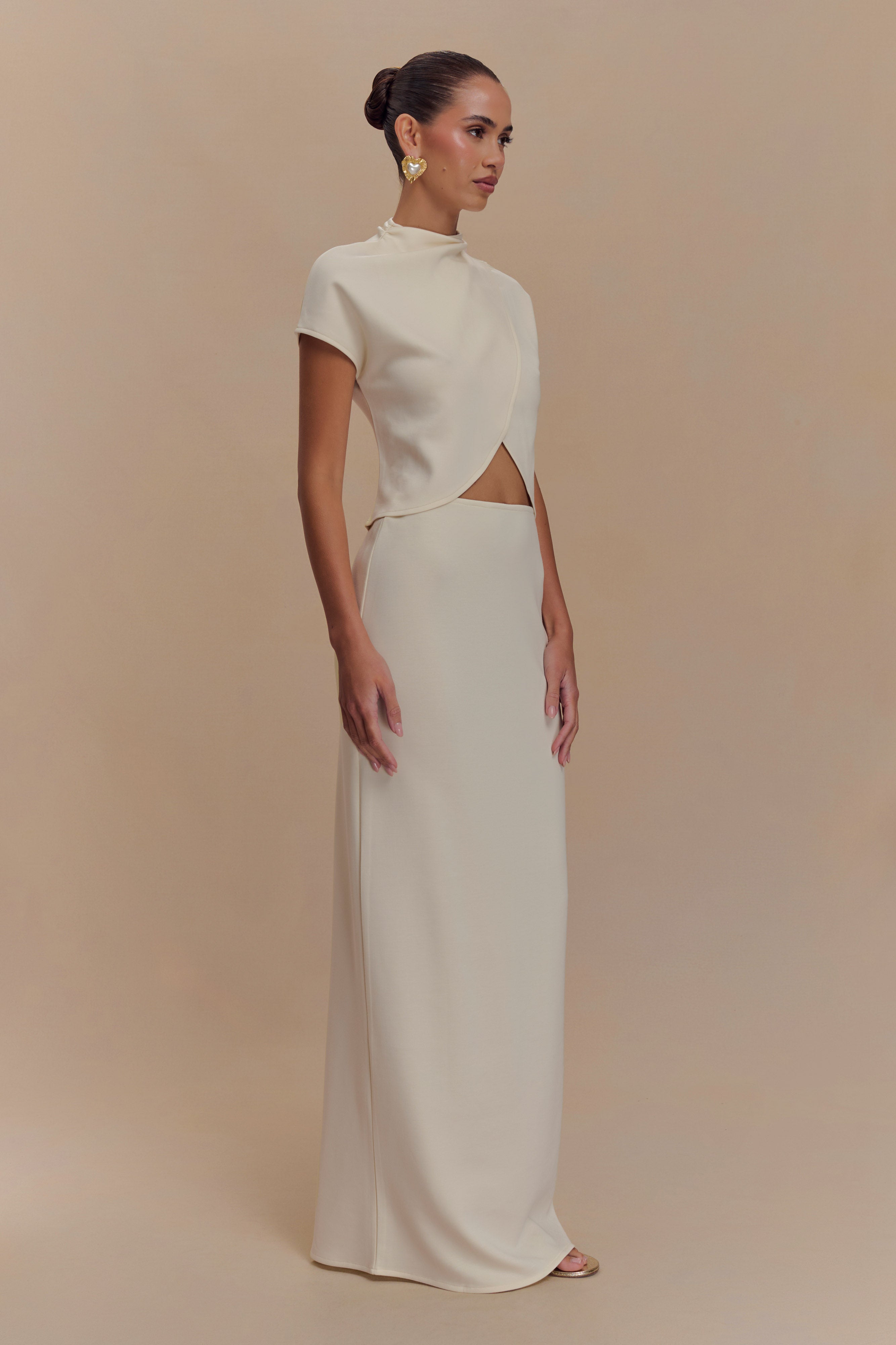 Eris High Neck Scuba Jersey Top - Ivory、mySite、solidvoid