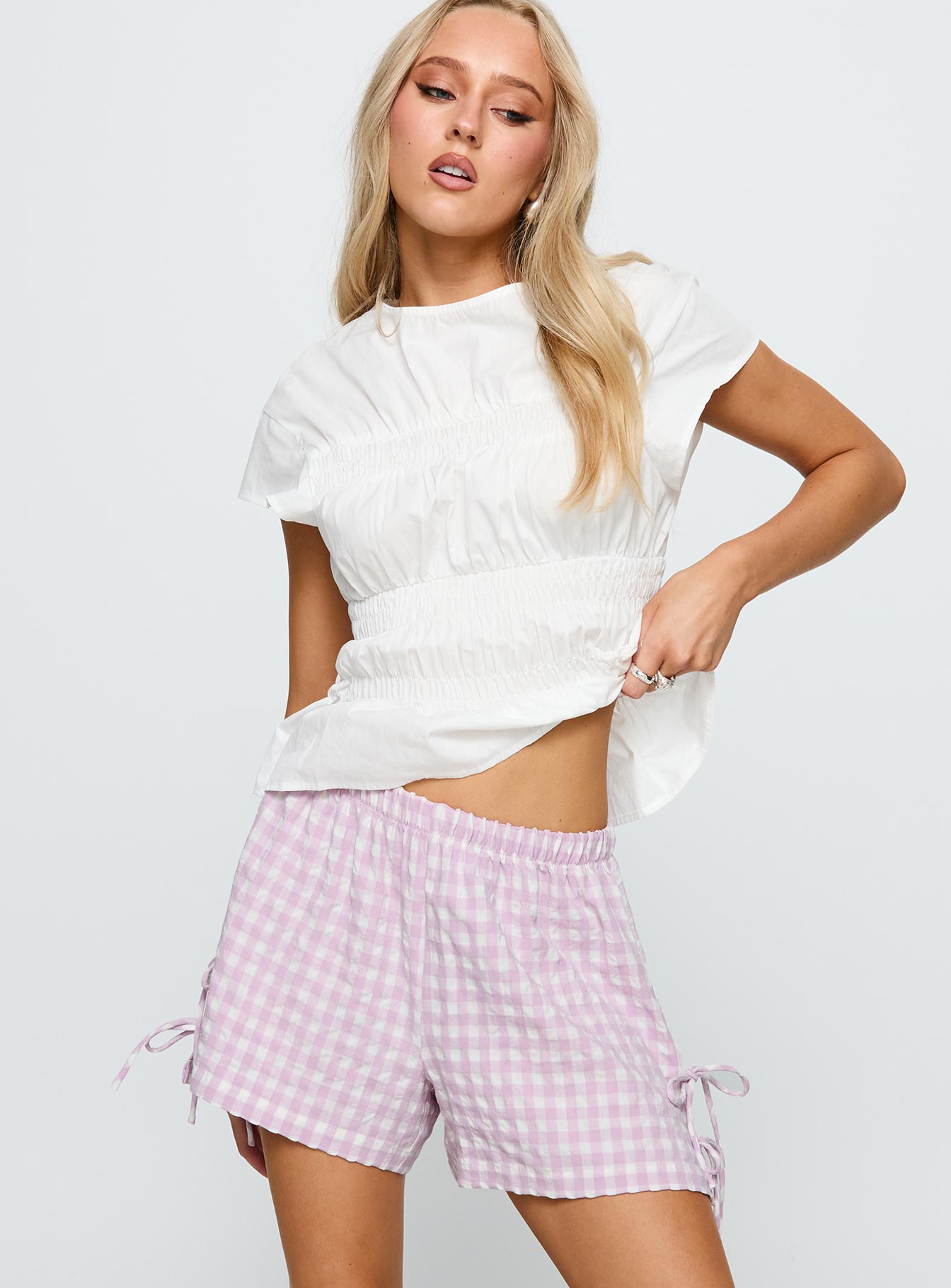 Bubbia Tie Up Shorts Purple / White、mySite、solidvoid