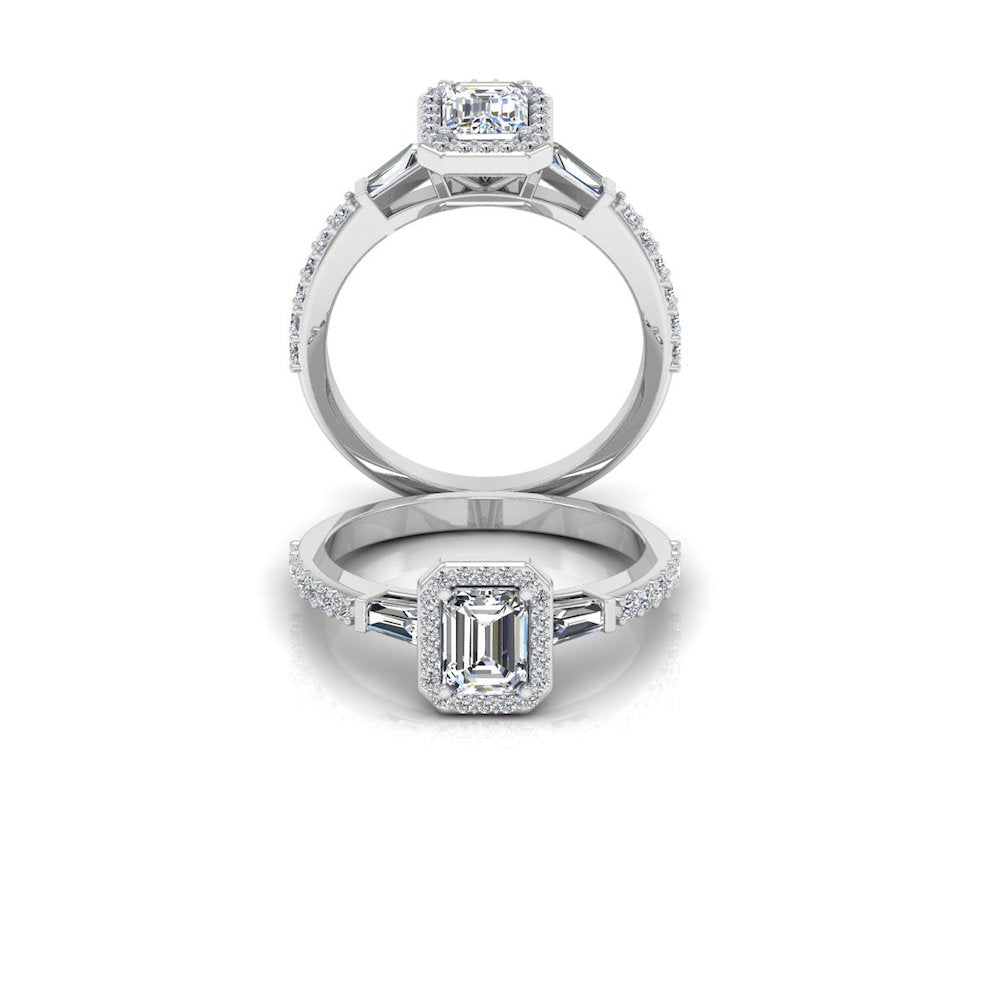 Baguette & Round Cut Halo Moissanite Engagement Ring、mySite、hinf8tx79