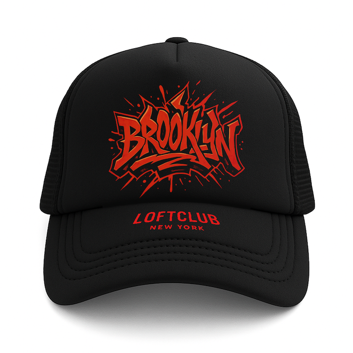 Graffiti BROOKLYN Black Foam Snapback Trucker Hat、mySite、vikingsvslions