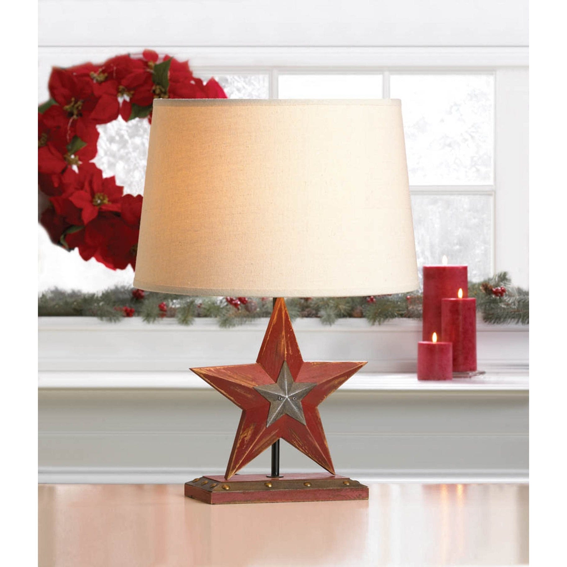 Farmhouse Red Star Table Lamp、mySite、g9winljtr
