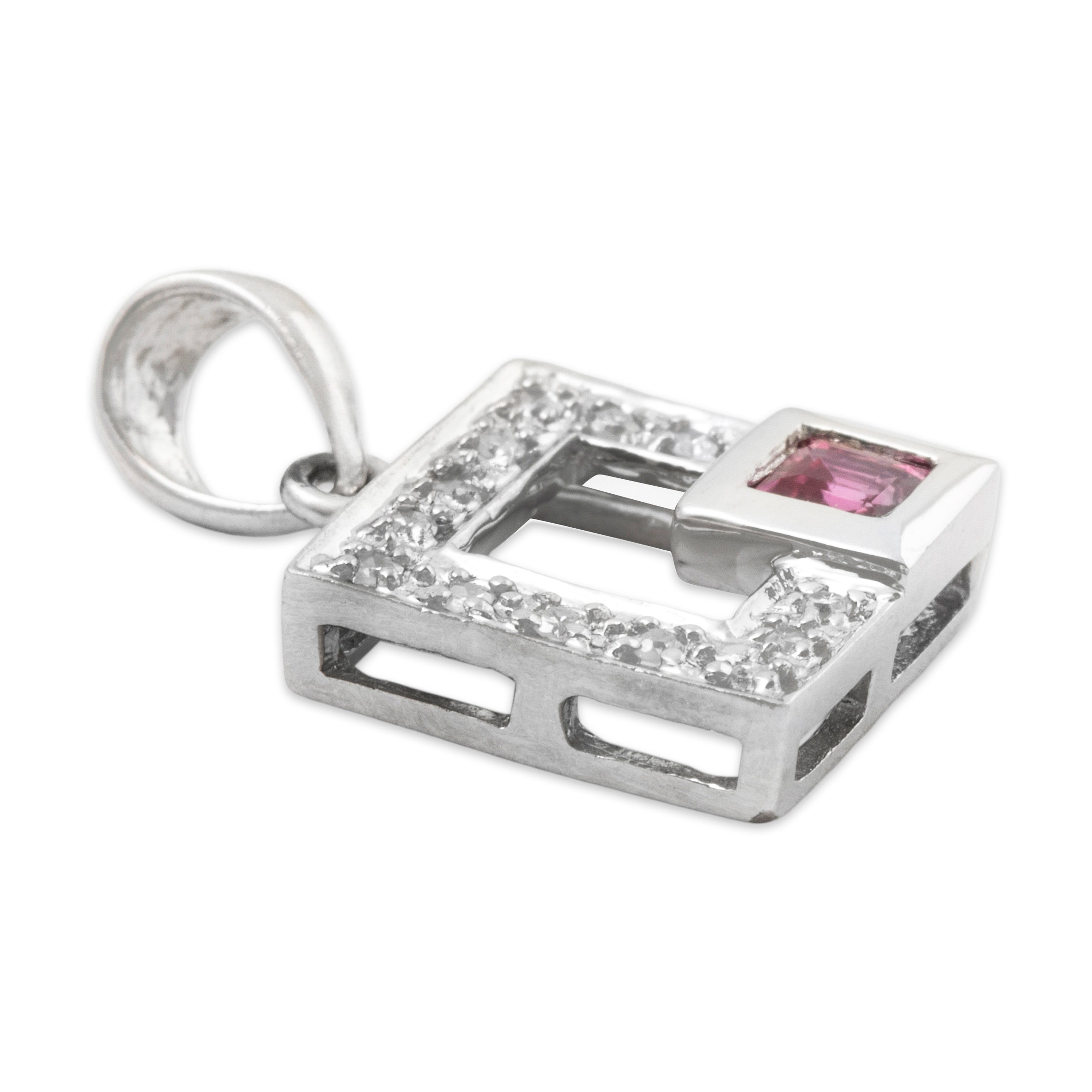 Vintage 14k White Gold Ruby Diamond Asymmetric Square Pendant、mySite、hinf8tx79