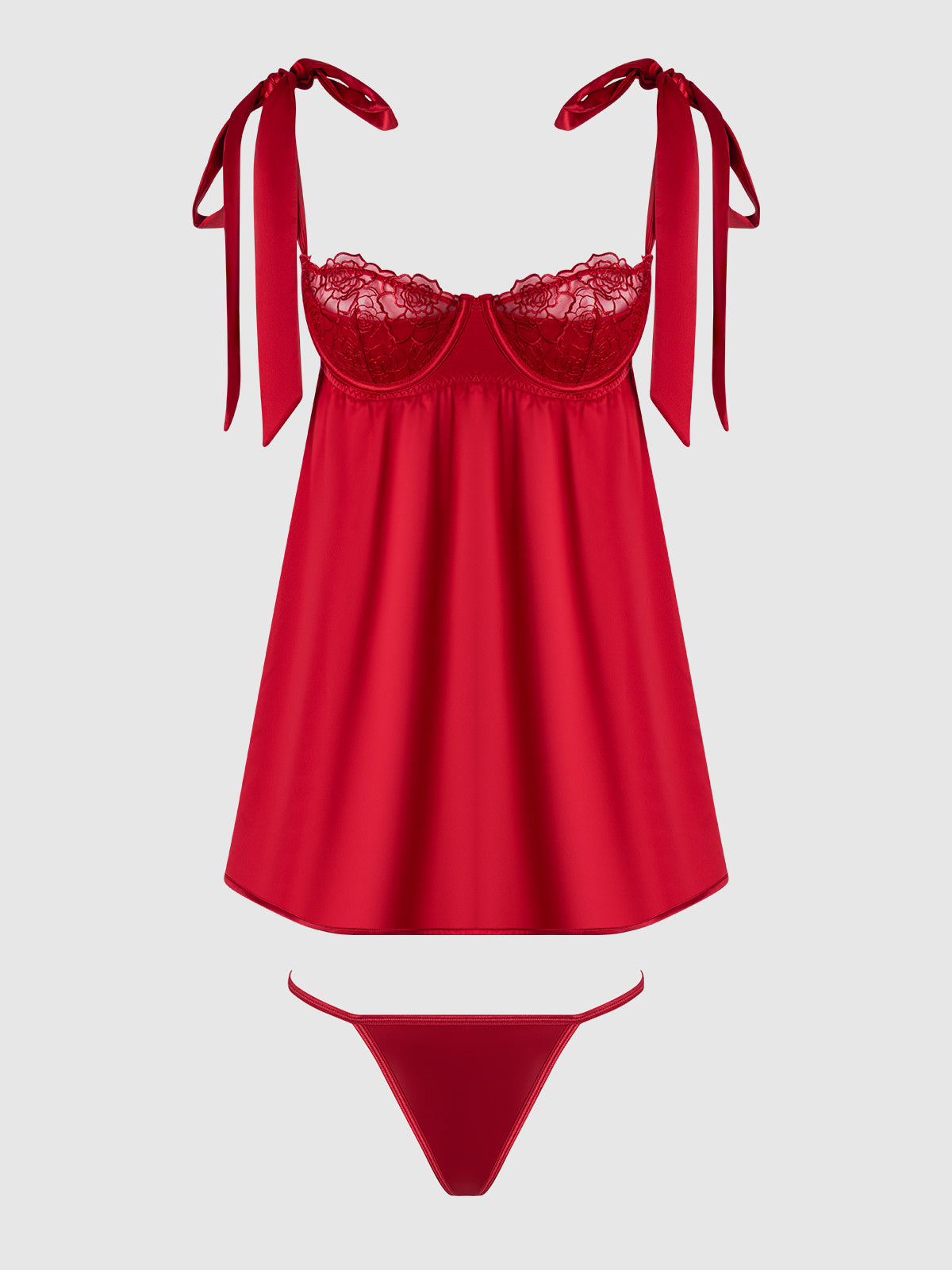 Melrose Satin & Embroidered Lace Underwire Babydoll Set、mySite、bengalsvssteelers