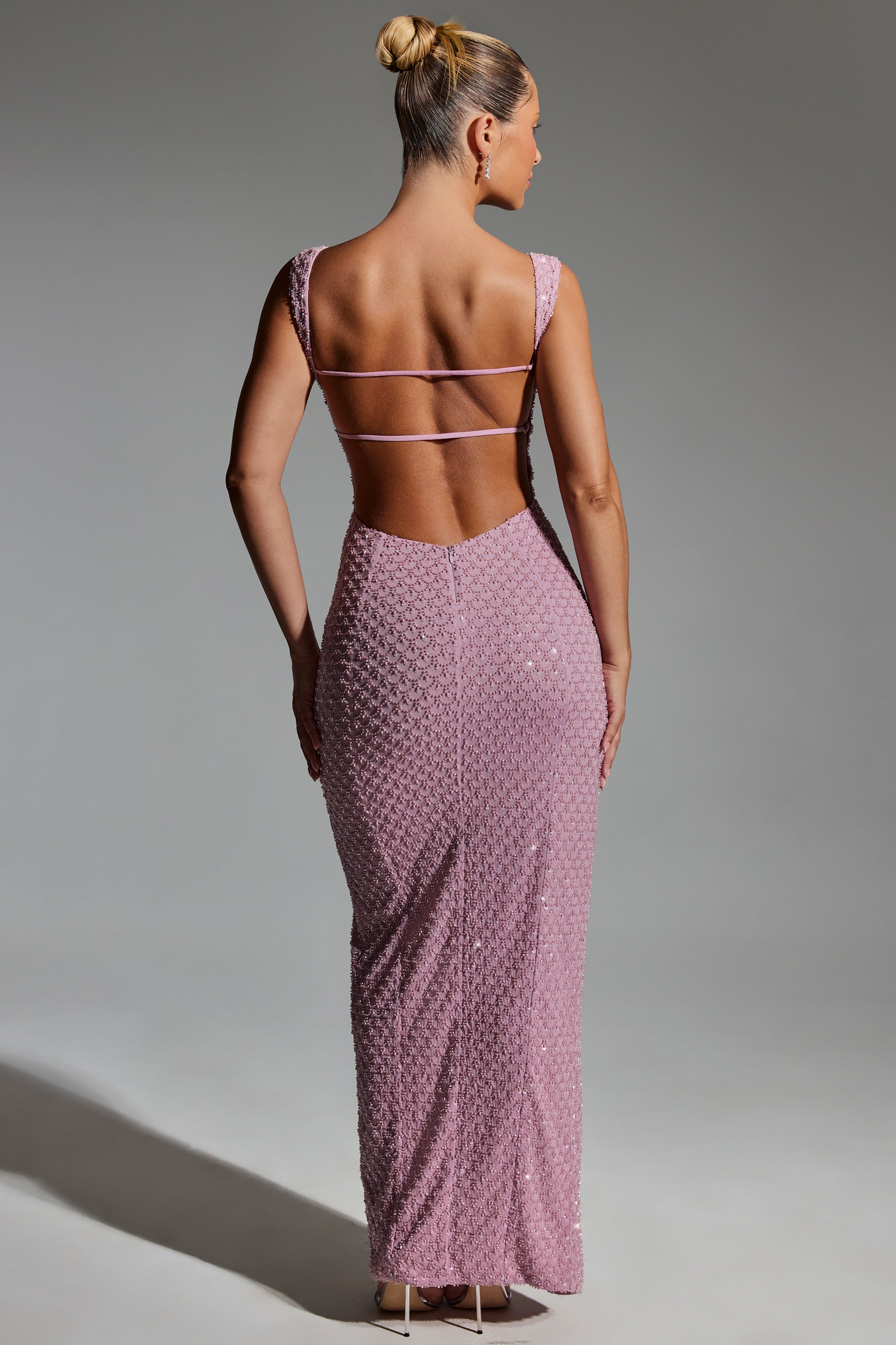 Embellished Open-Back Maxi Dress in Mauve、mySite、solidvoid