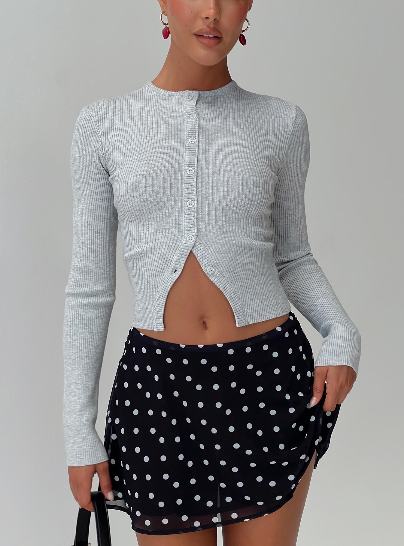 Suzu Long Sleeve Knit Top Grey、mySite、solidvoid