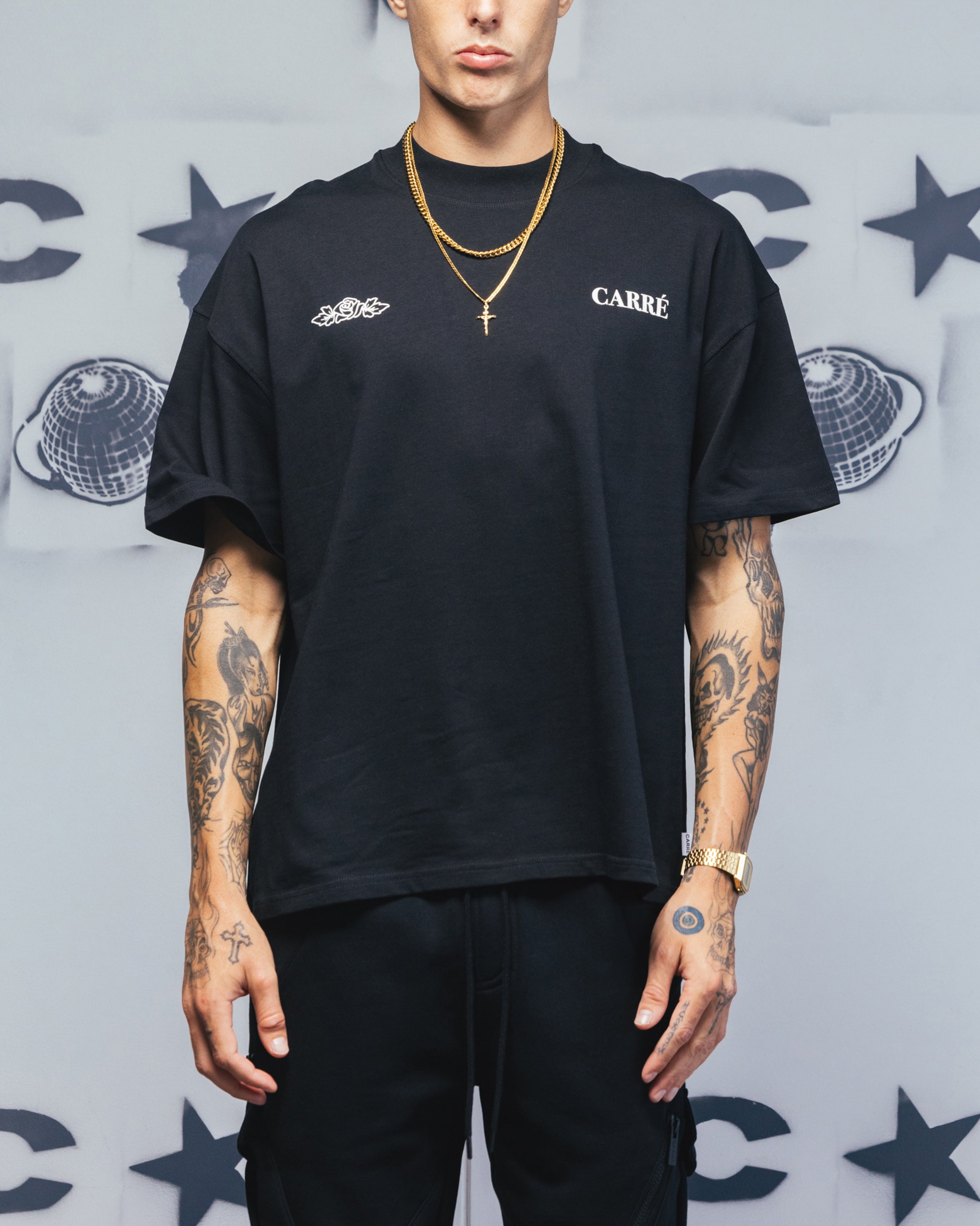 Carre Bloom T-Shirt Black、mySite、zt4zffjzw