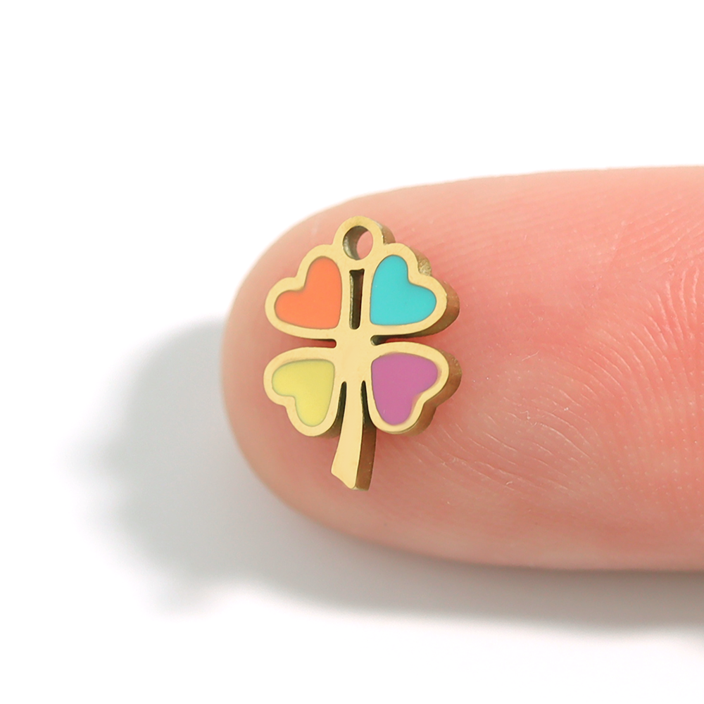 18K Gold PVD Stainless Steel Epoxy Multi-Colored 4 Leaf Clover Charm / PDL0085、mySite、dreamappss