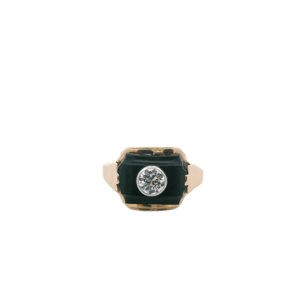 Estate 14K Yellow Gold Black Onyx & Diamond Vintage Ring、mySite、botmansion