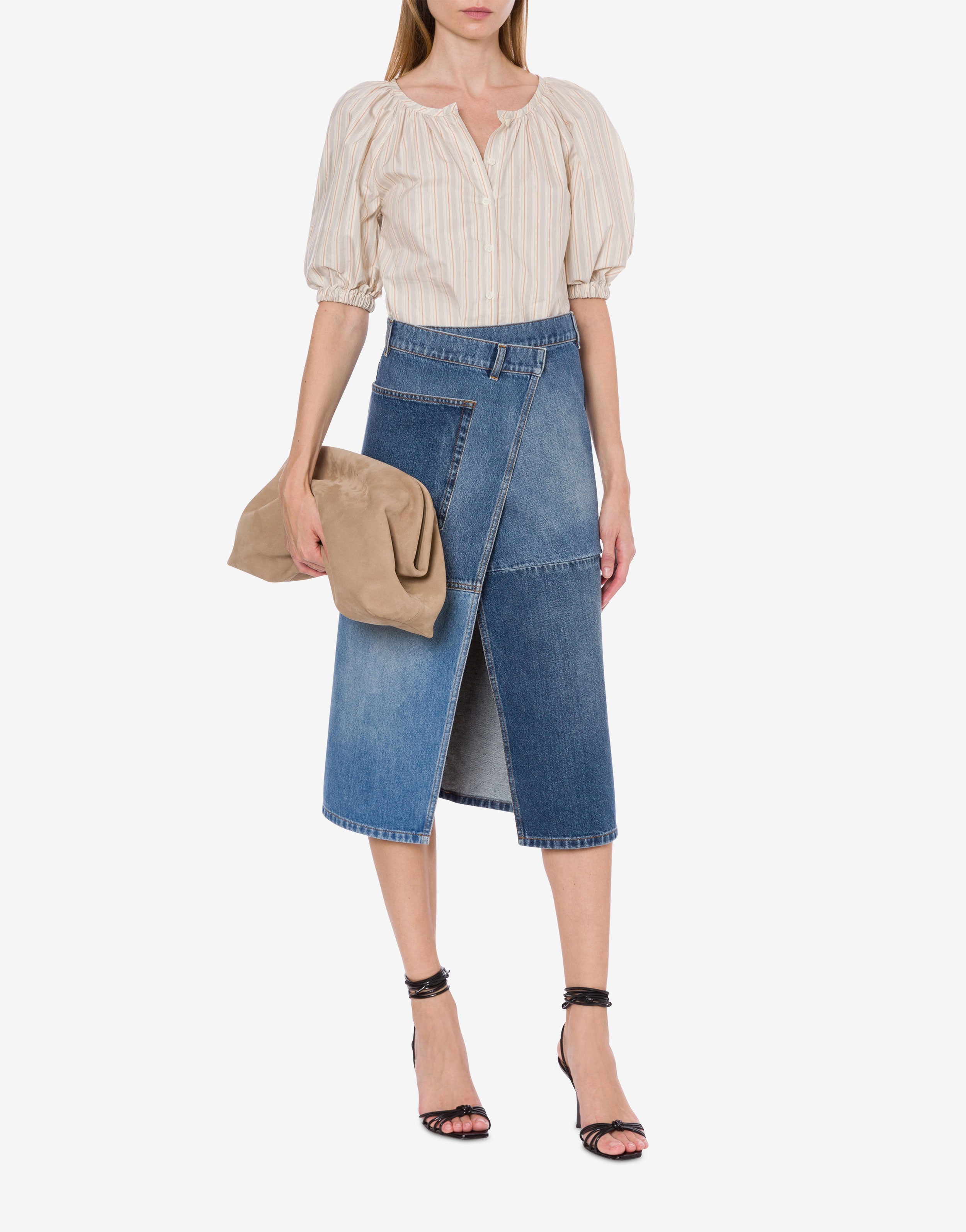 Camicia in cotone rigato con maniche baloon、mySite、aoinhome