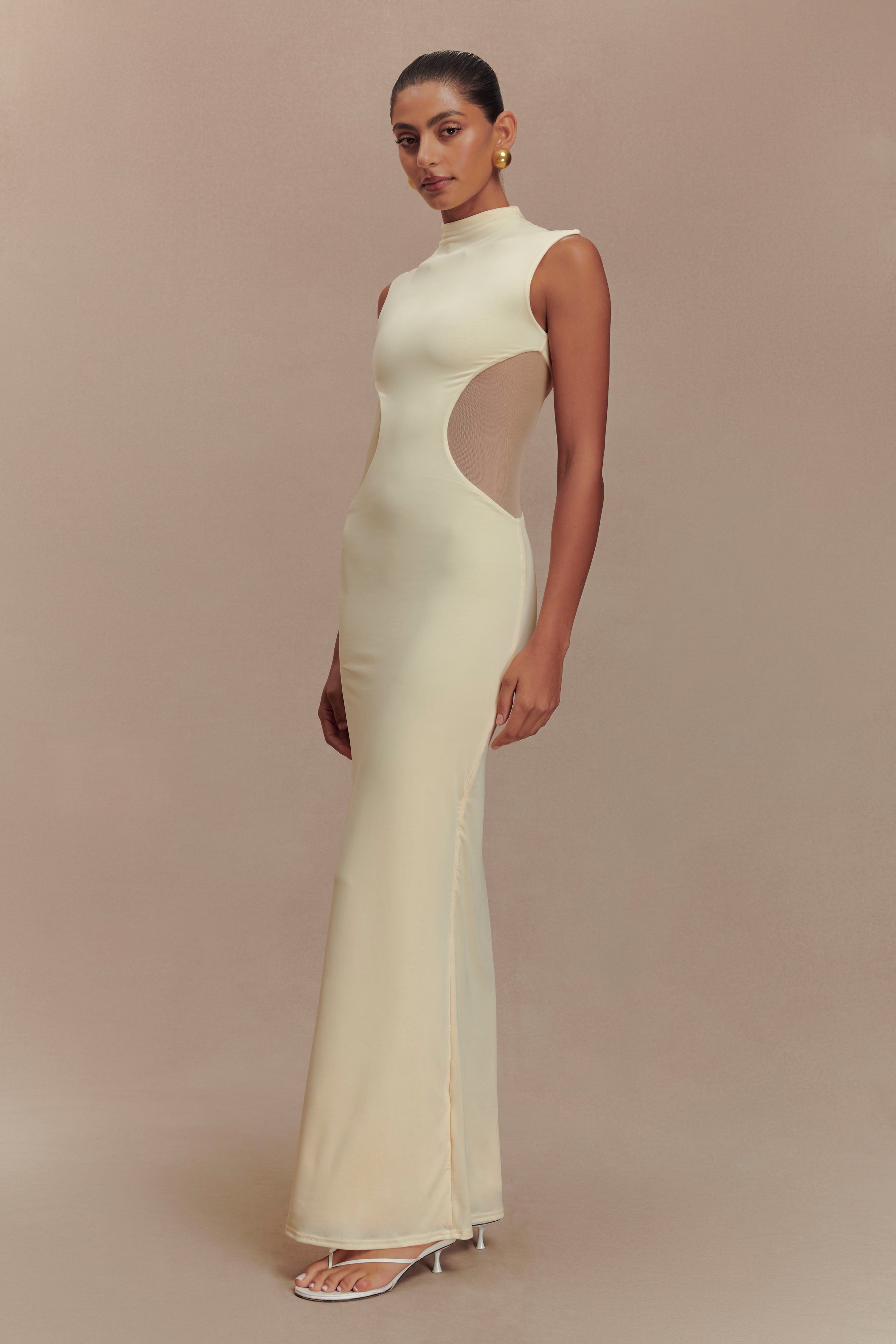 Massie Slinky And Mesh Maxi Dress - Lemon、mySite、solidvoid