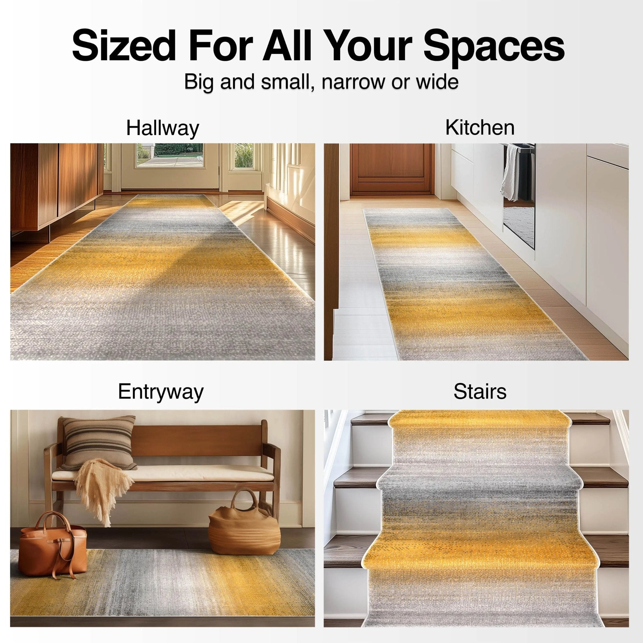 Custom Size Runner Emine Abstract Ombre Modern Yellow 27 Inch Wide x Choose Your Length Hallway Runner Rug、mySite、gigharbornorthrealestate