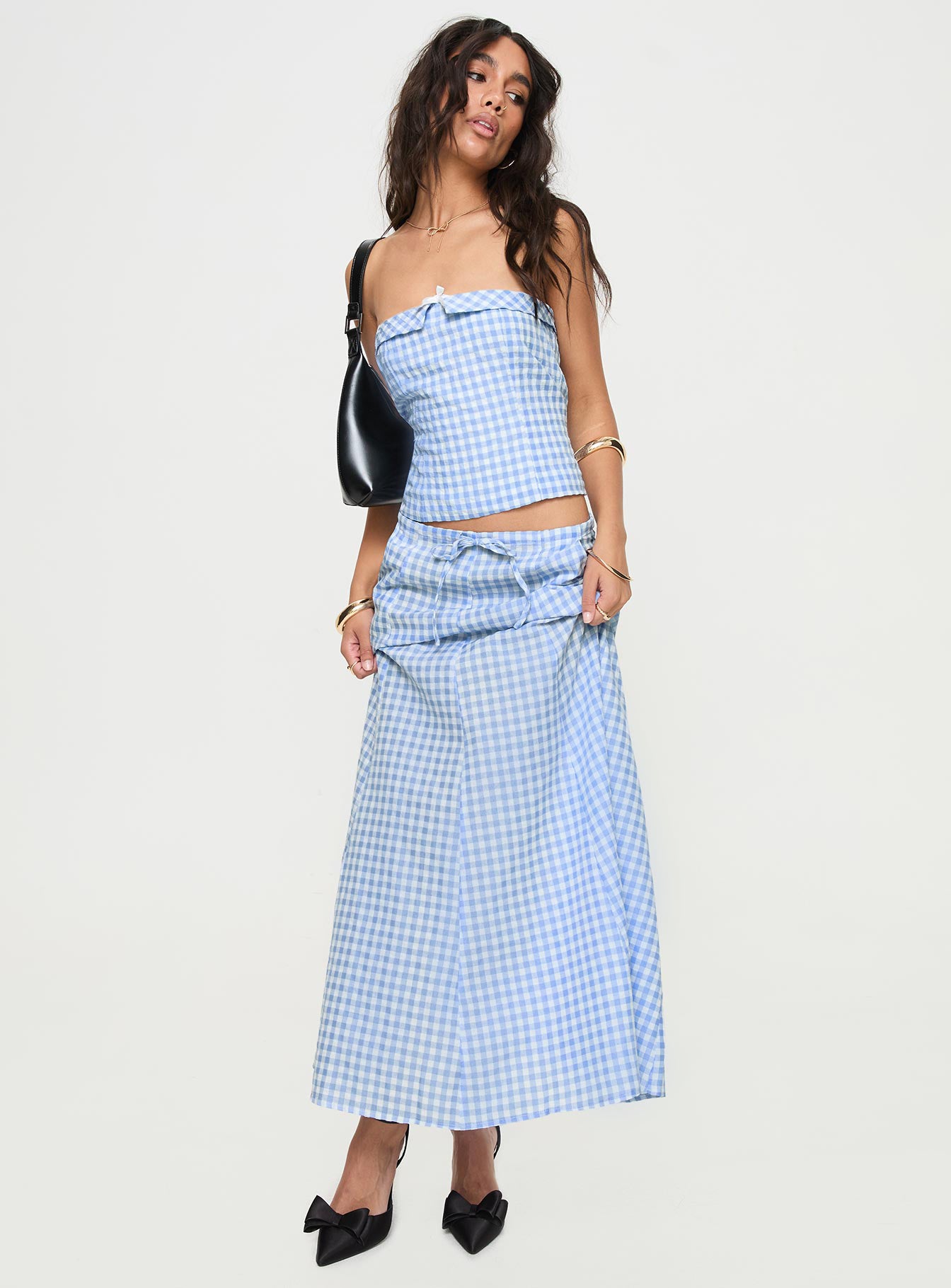 Carmino Maxi Skirt Blue Check、mySite、solidvoid