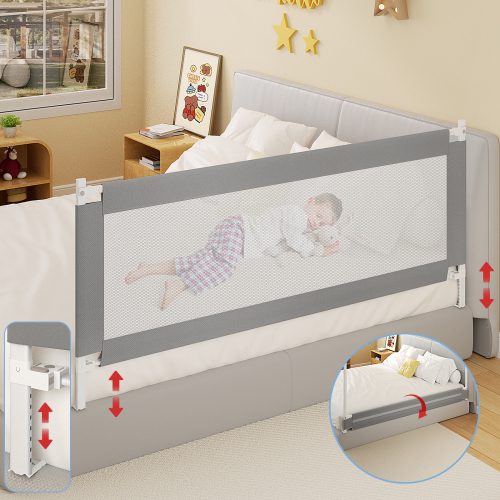 Bed Rail for Toddlers, Detachable Baby Bed Rail Guard, Suitable for Queen, Full, Bed Rails for Toddlers and Baby(Grey, 78.7", 2 Side)、、casual