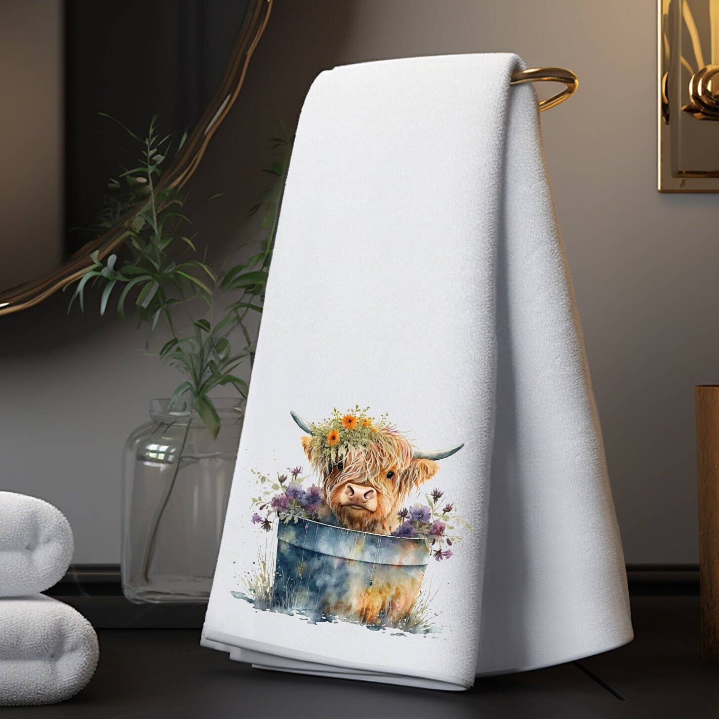 Highland Cow Floral Washtub Terry Cloth Bath Towels for the Cow Lovers!、mySite、g9winljtr
