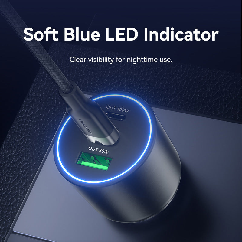 Vention Three-Port USB C+C+A (100W+65W+30W) Car Charger Black ABS Type、mySite、fannypackpong