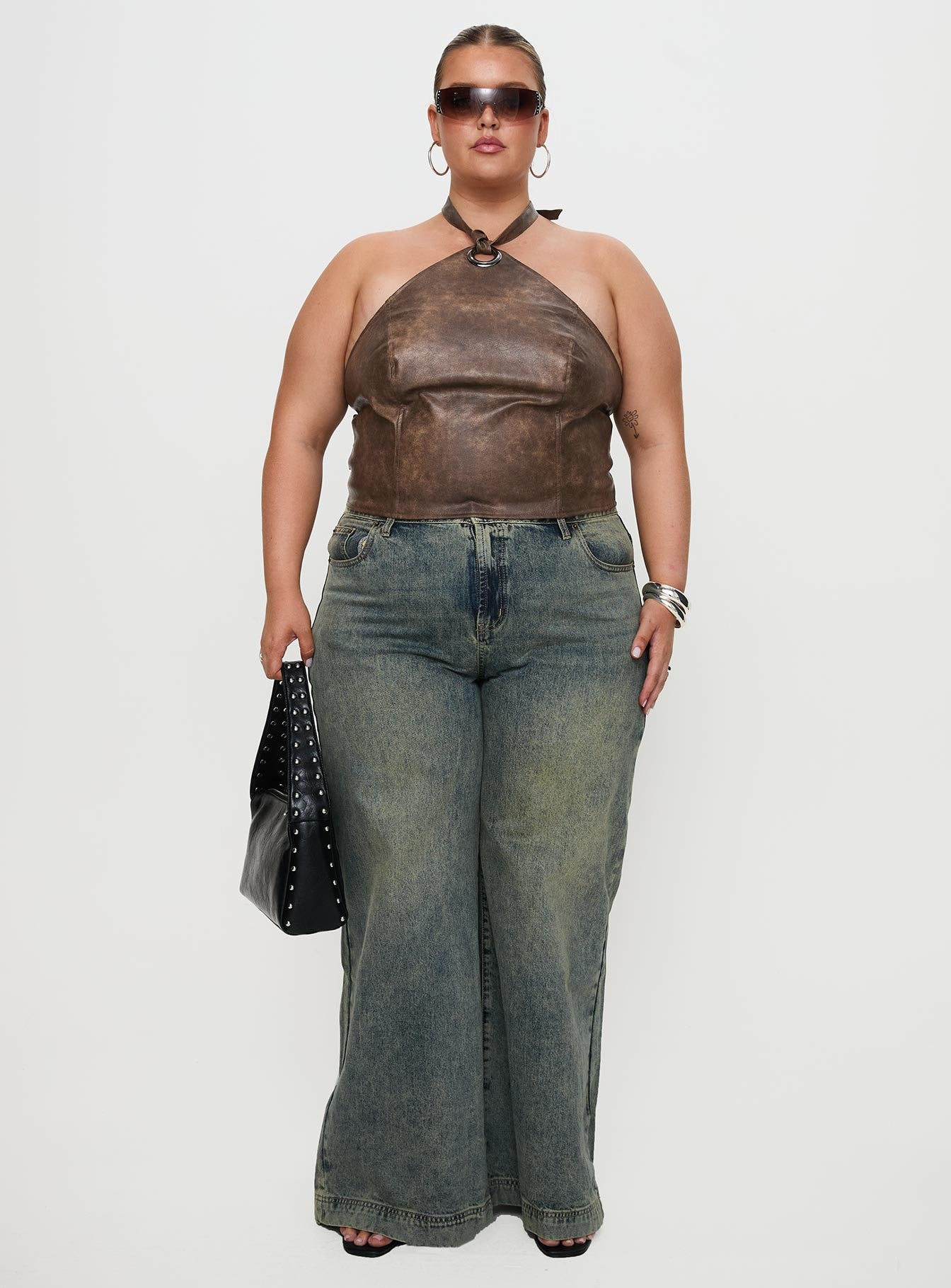 Treat You Better Ring Detail Faux Leather Top Brown Curve、mySite、solidvoid