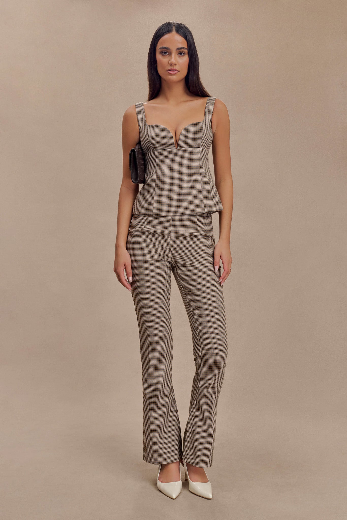 Sweeney Mid Rise Buckle Straight Leg Pant - Tan Check、mySite、solidvoid