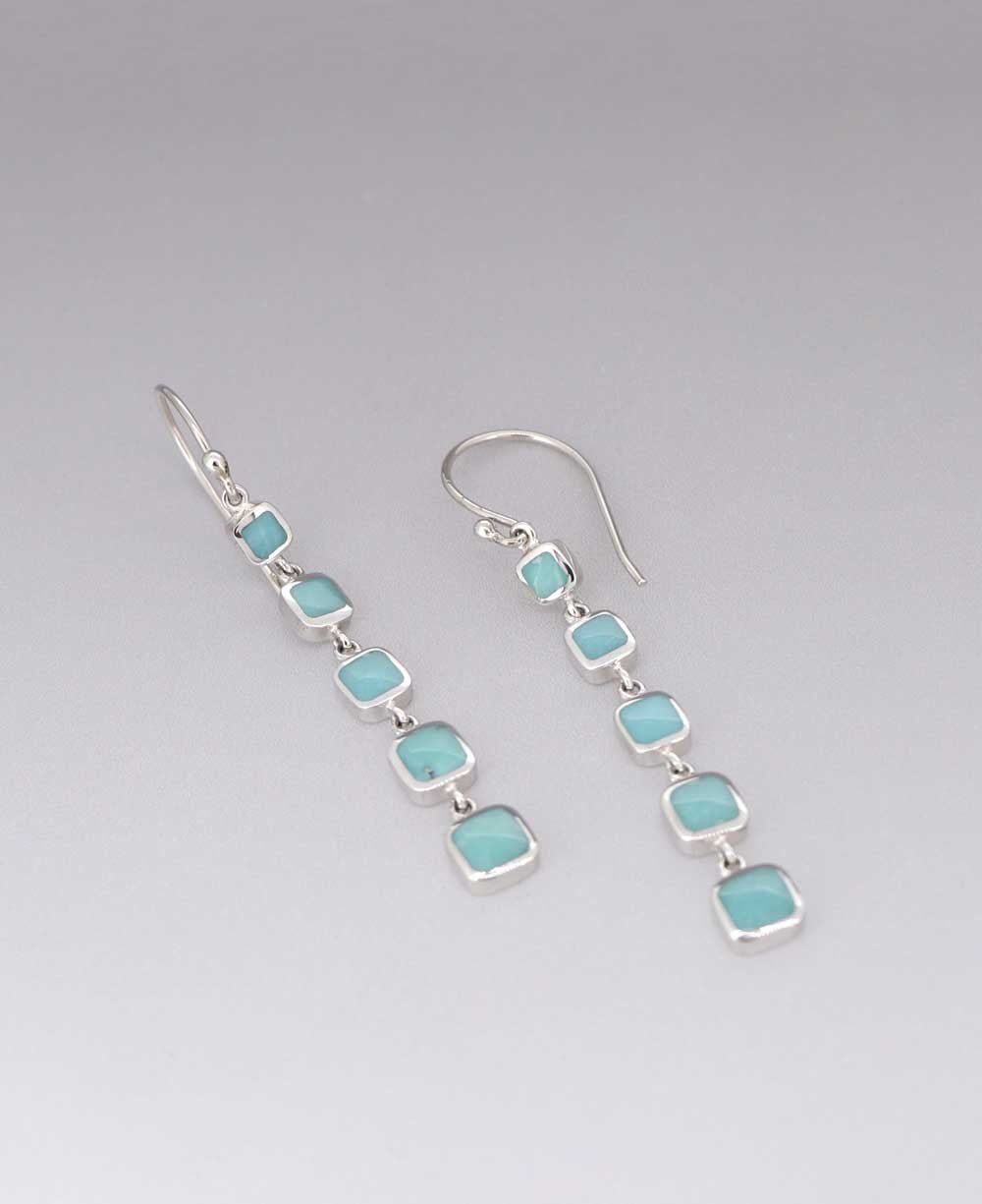 Quintuple Turquoise Square Sterling Silver Dangle Earrings、mySite、topwebapps