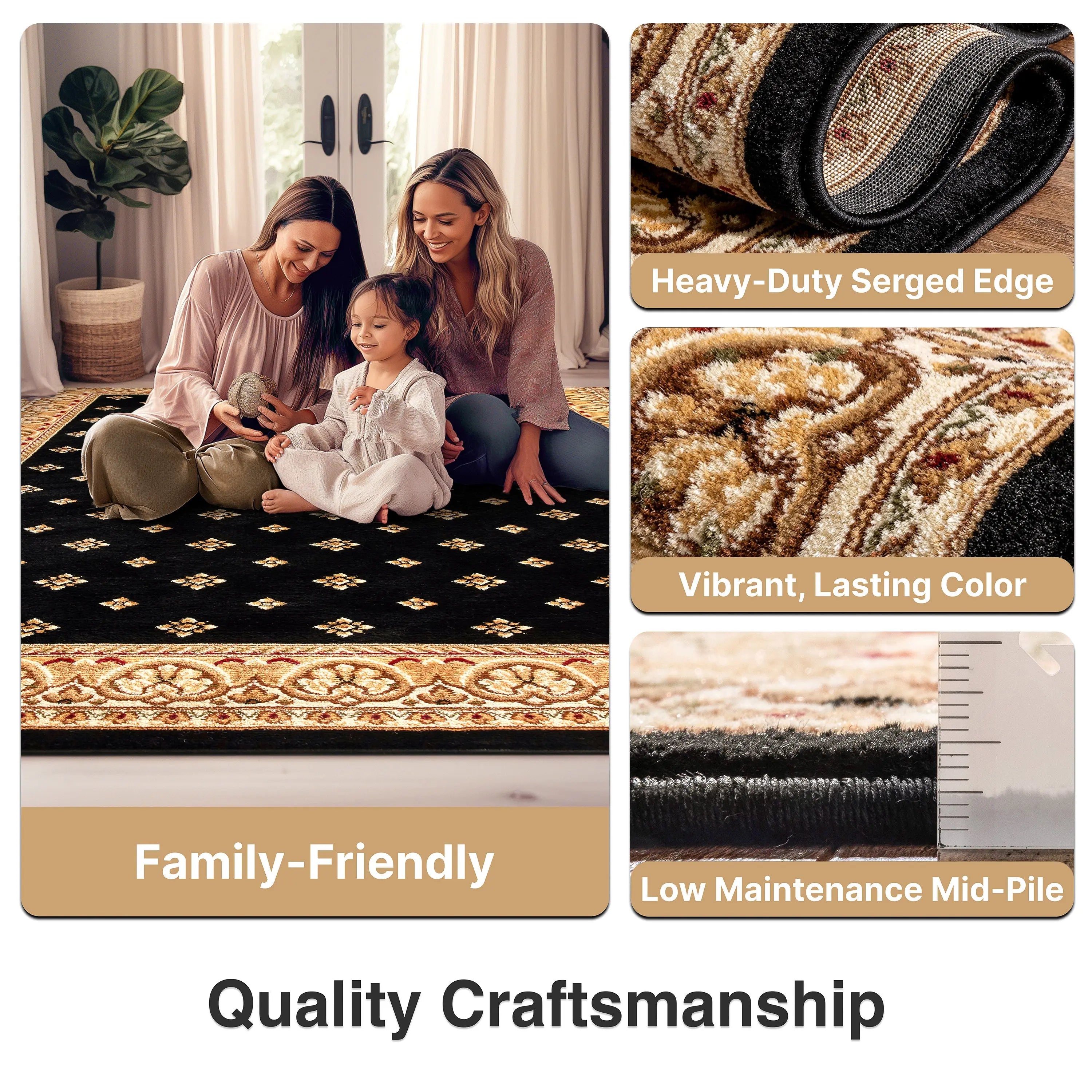 Hudson Terrace Black Traditional Rug、mySite、gigharbornorthrealestate