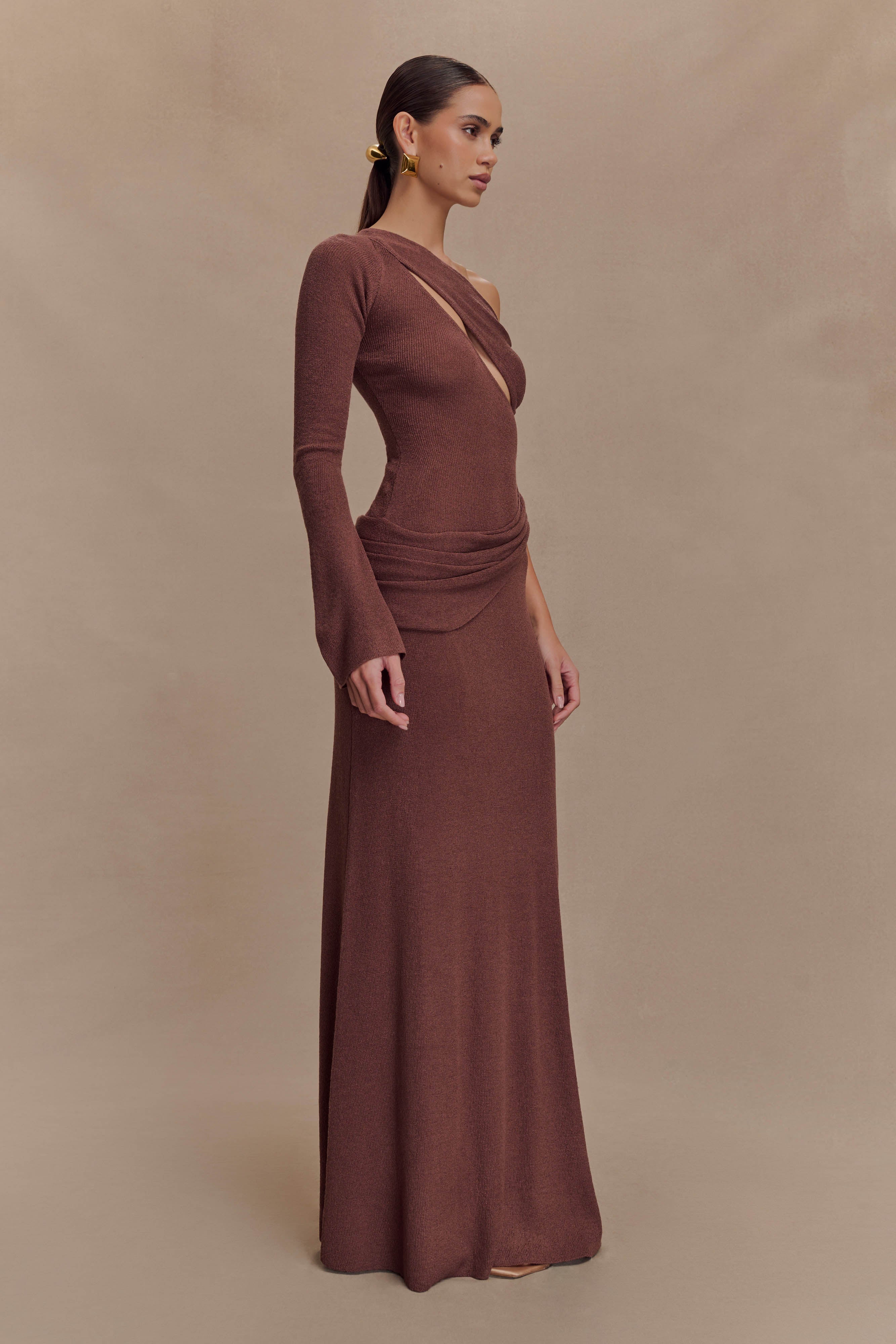Alexius One Shoulder Knit Maxi Dress - Nutmeg、mySite、solidvoid