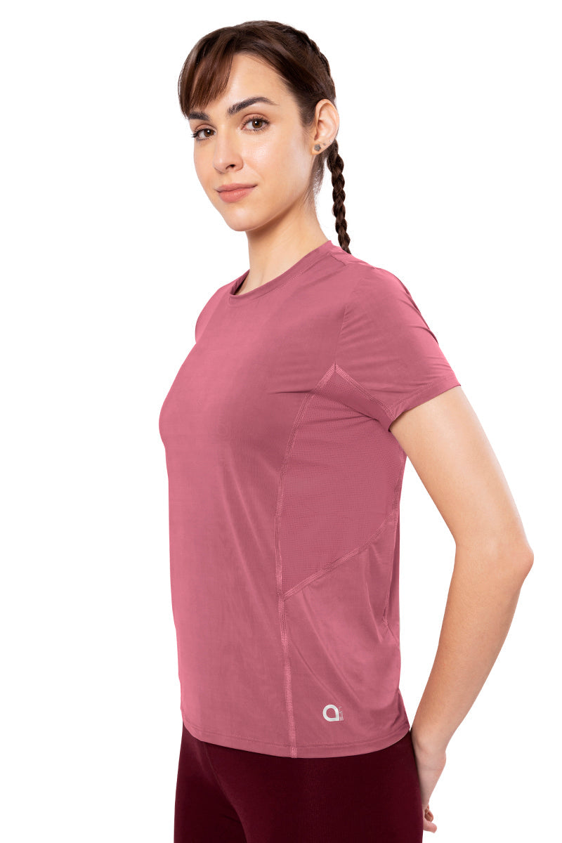 Flaunt Short Sleeve Round Neck Workout T-Shirt - Heather Rose、mySite、justintrudeaud