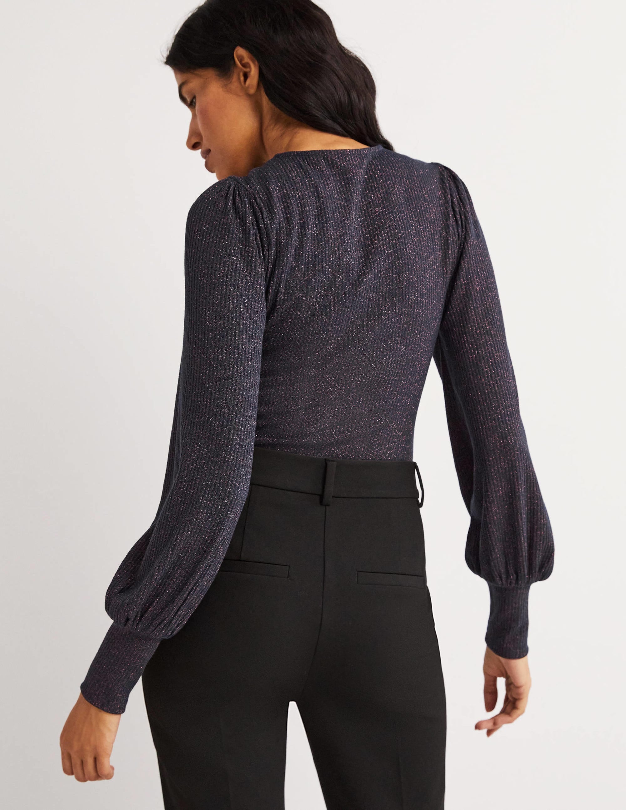  Metallic Blouson Sleeve Top-Navy/Copper Sparkle、mySite、ashleygrahame