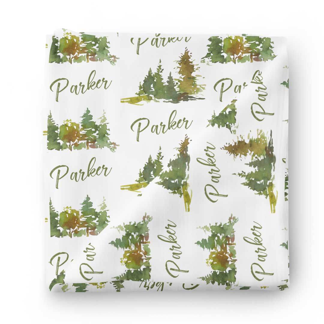  Forest Trees Personalized Baby Name Swaddle Blanket、mySite、layawaytickets