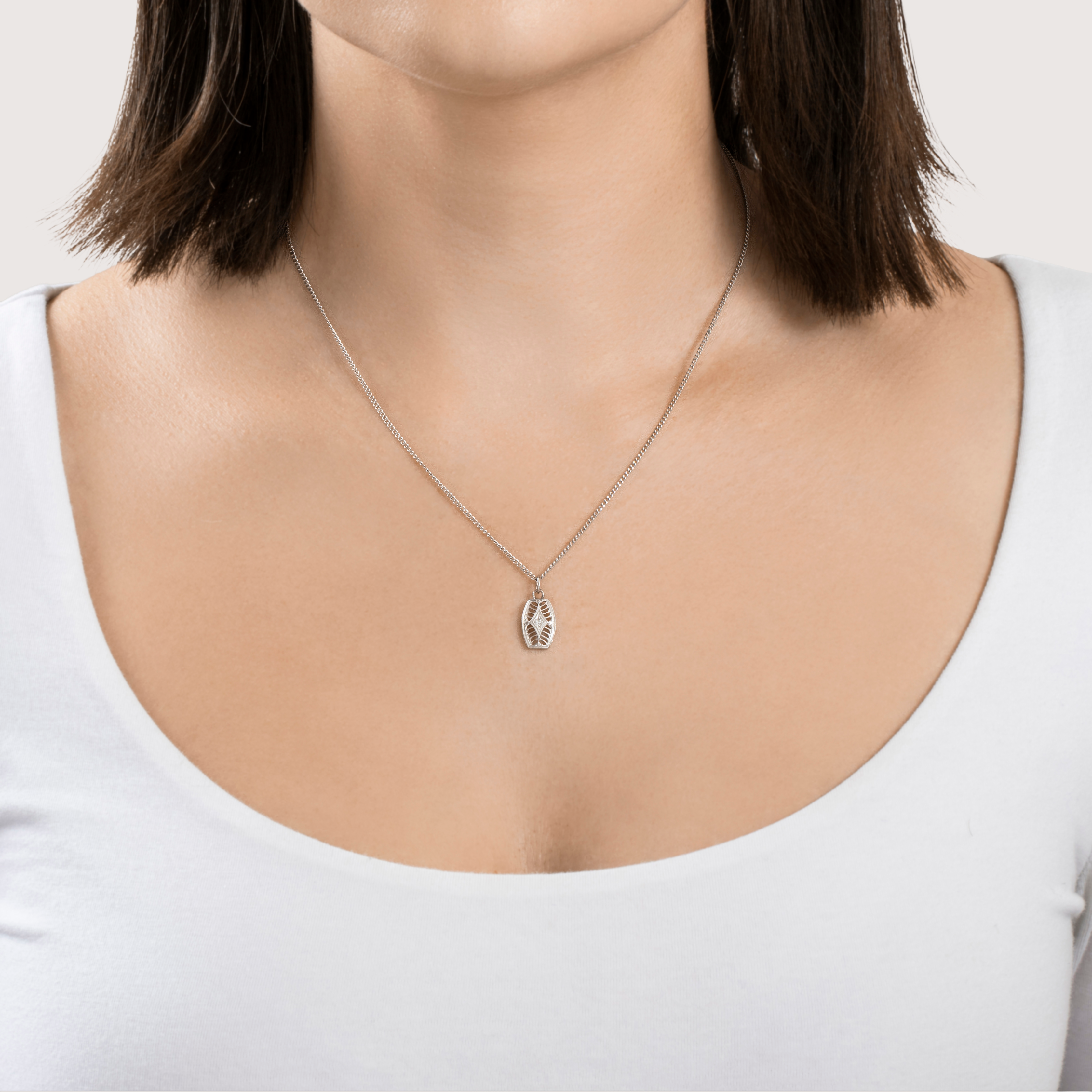 Antique Art Deco 10k White Gold Diamond Bold Openwork Charm / Pendant、mySite、hinf8tx79