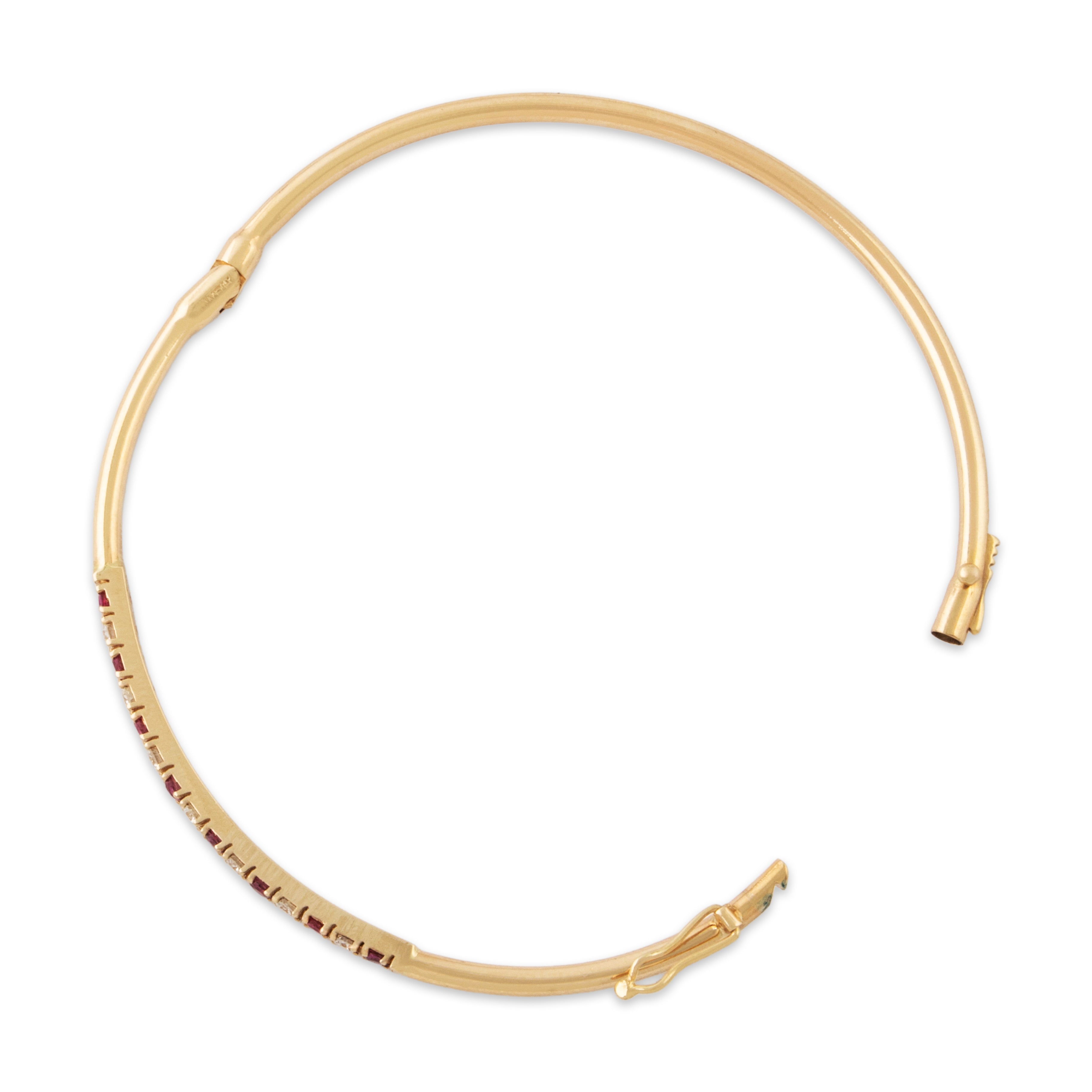 Vintage 14k Yellow Gold Ruby Diamond Alternating Hinged Bangle Bracelet 6.75、mySite、hinf8tx79