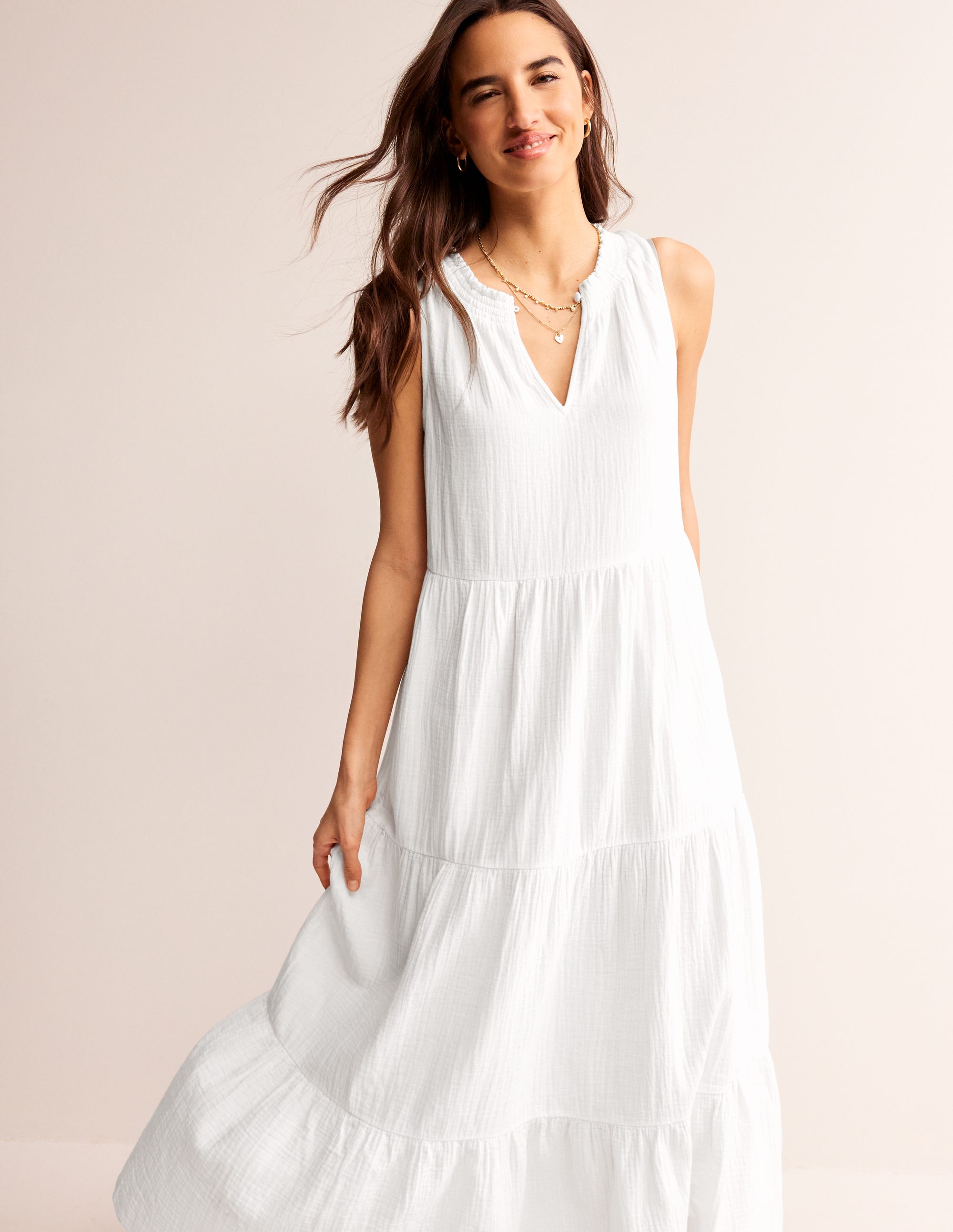  Double Cloth Maxi Tiered Dress-White、mySite、ashleygrahame