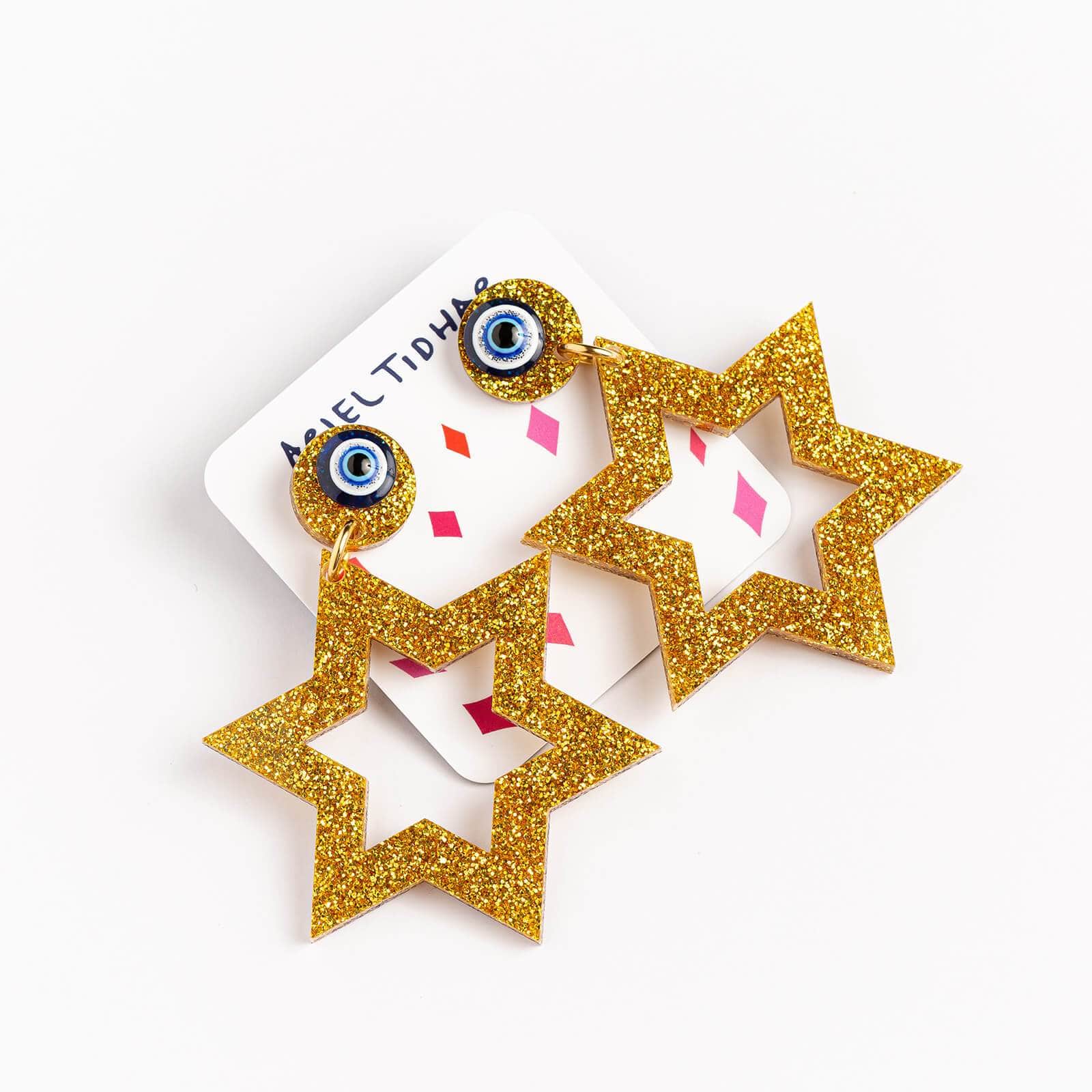 Ester Magen Statement Earrings - Gold Glitter、mySite、topwebapps